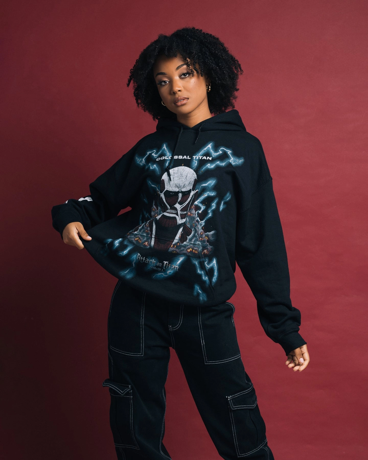 Goat Crew X Attack On Titan Colossal Titan Vintage Hoodie Black Everyday Casual Light Style Trend