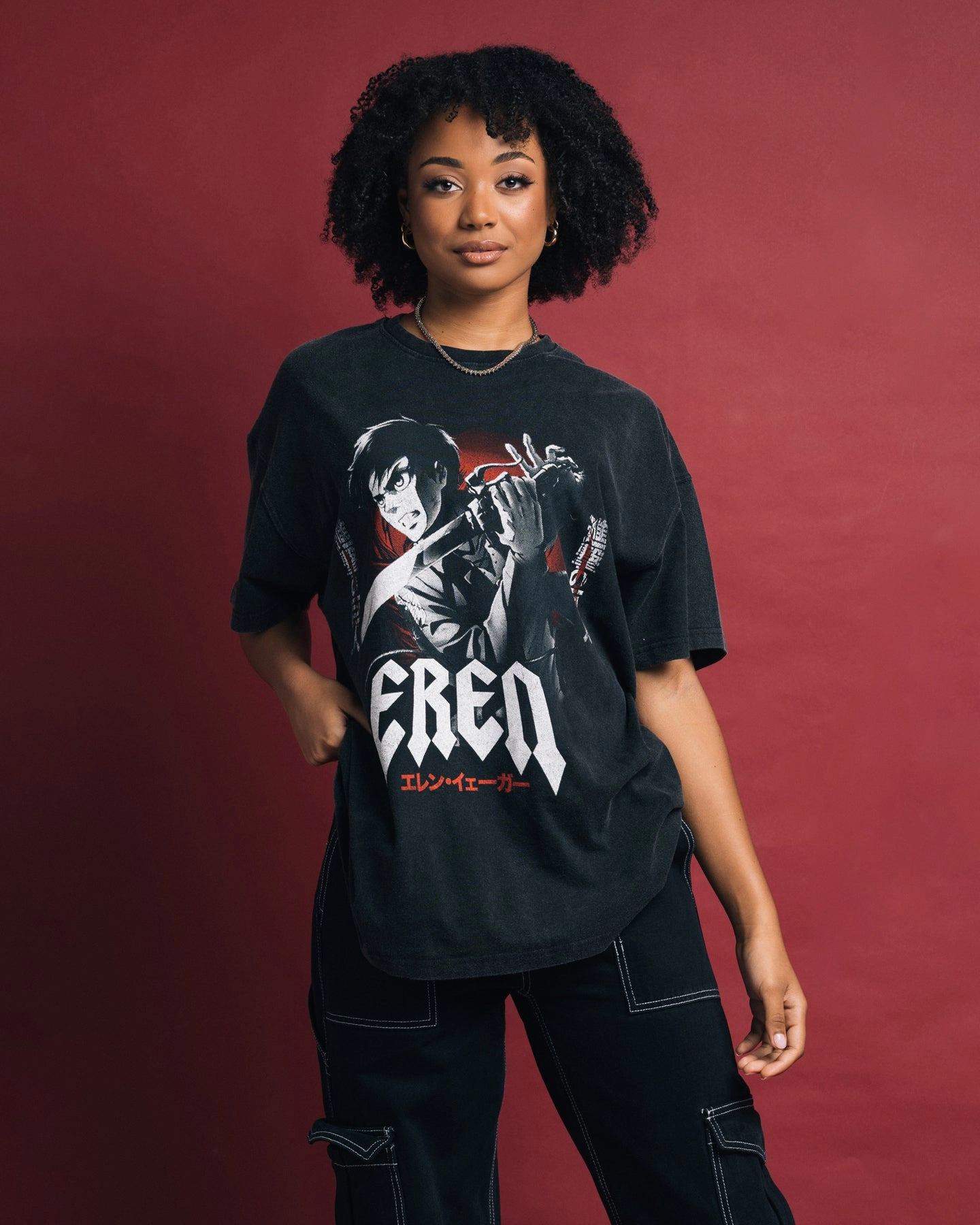 Light Outfit Light Casual Wear Goat Crew X Attack On Titan Eren Vintage Premium T-Shirt Vintage Black