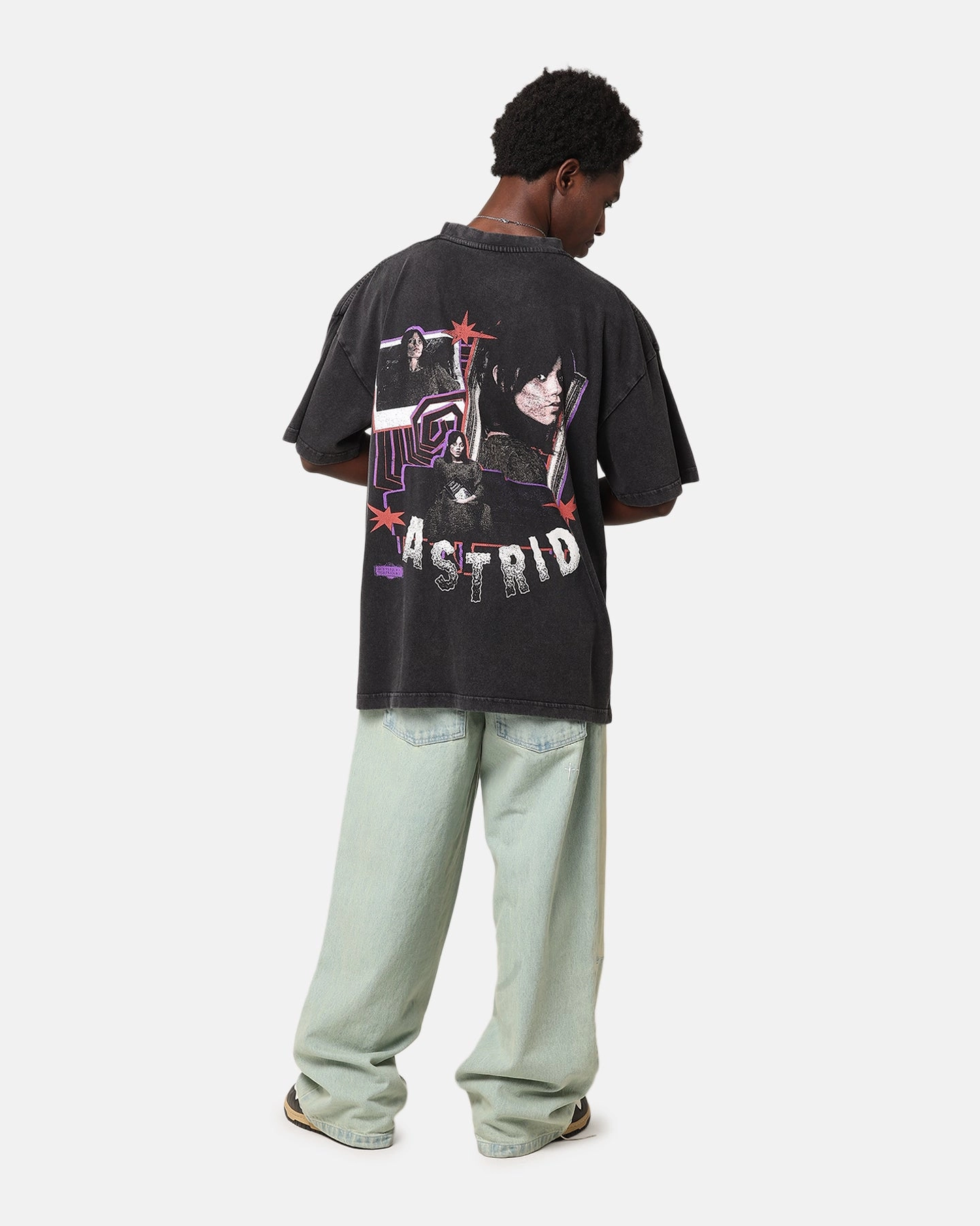 Goat Crew X Beetlejuice Astrid Vintage T-Shirt Black Acidwash NonIrritating Fabric Athletic Comfort Wear