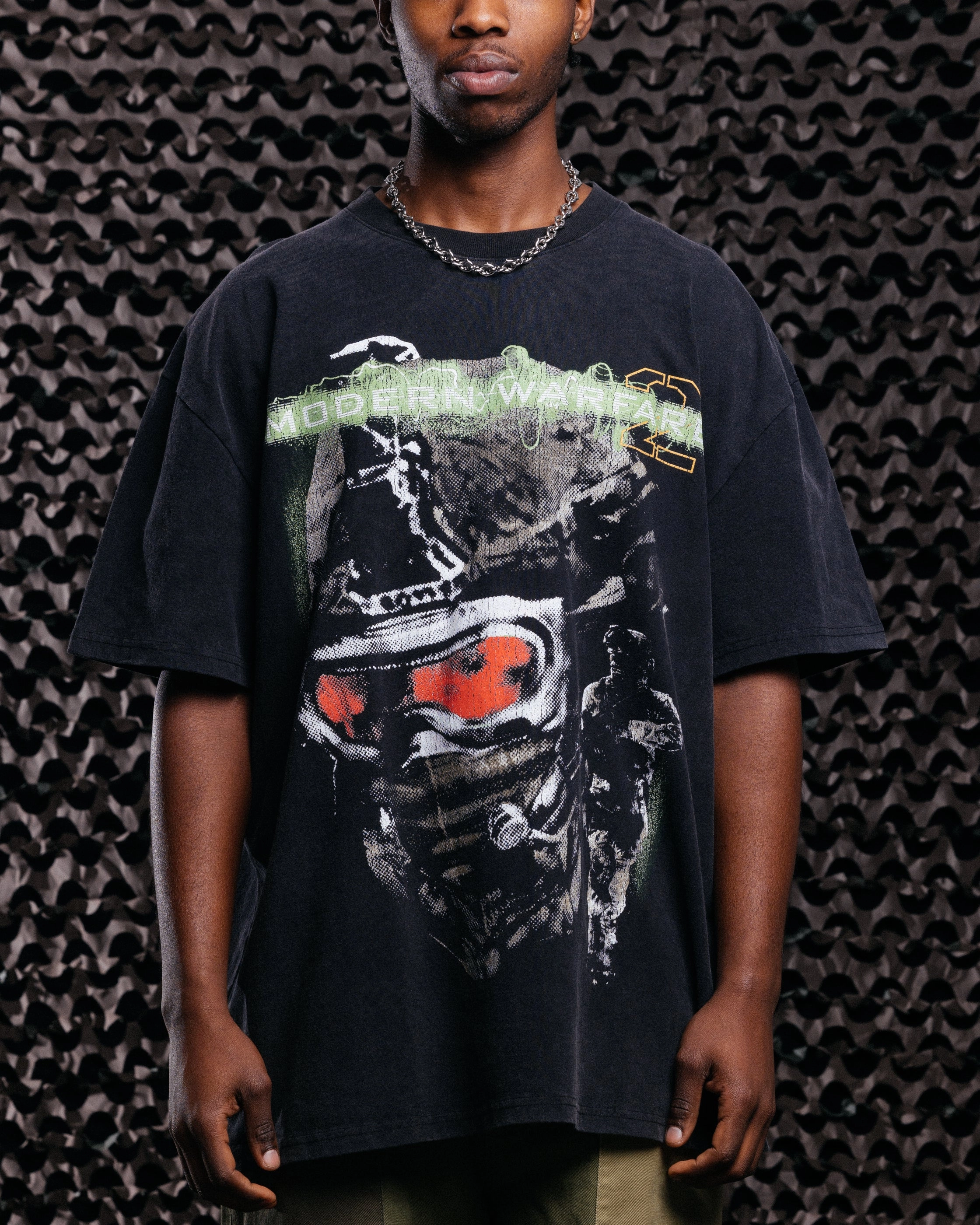 Goat Crew X Call Of Duty Modern Warfare 2 Heavy T-Shirt Vintage Black Heathered Fabric