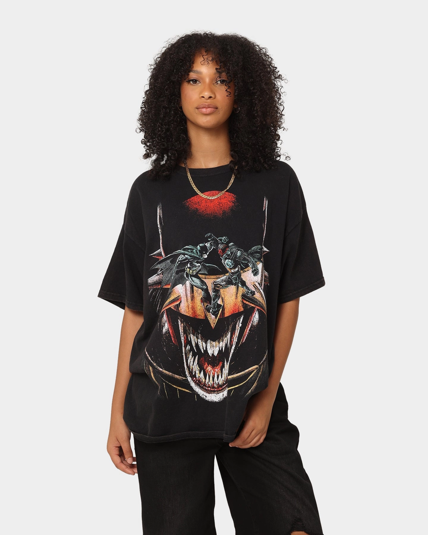 Athletic and Cool Relaxed Design Goat Crew X DC Batman Who Laughs Vintage T-Shirt Black Wash