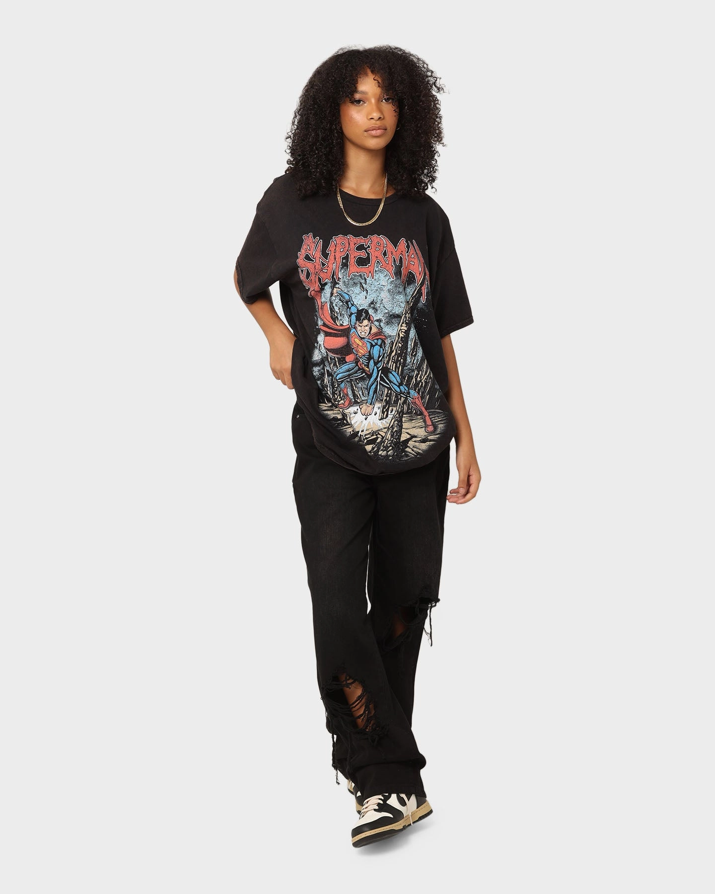 Goat Crew X DC Superman Metal Vintage T-Shirt Black Wash sports activity StretchReinforcedArmholes