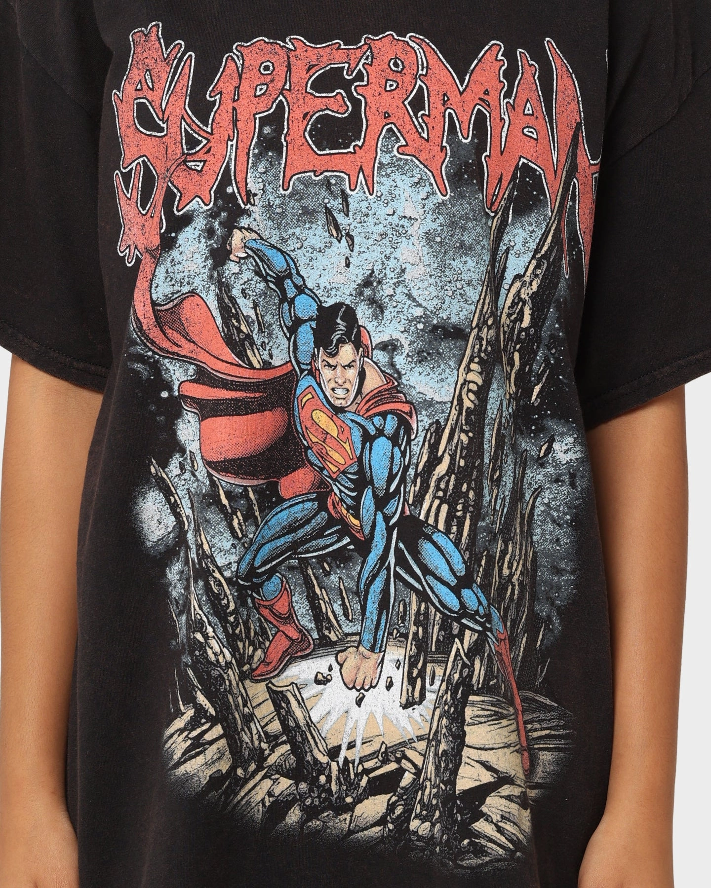 Goat Crew X DC Superman Metal Vintage T-Shirt Black Wash Geometric precision