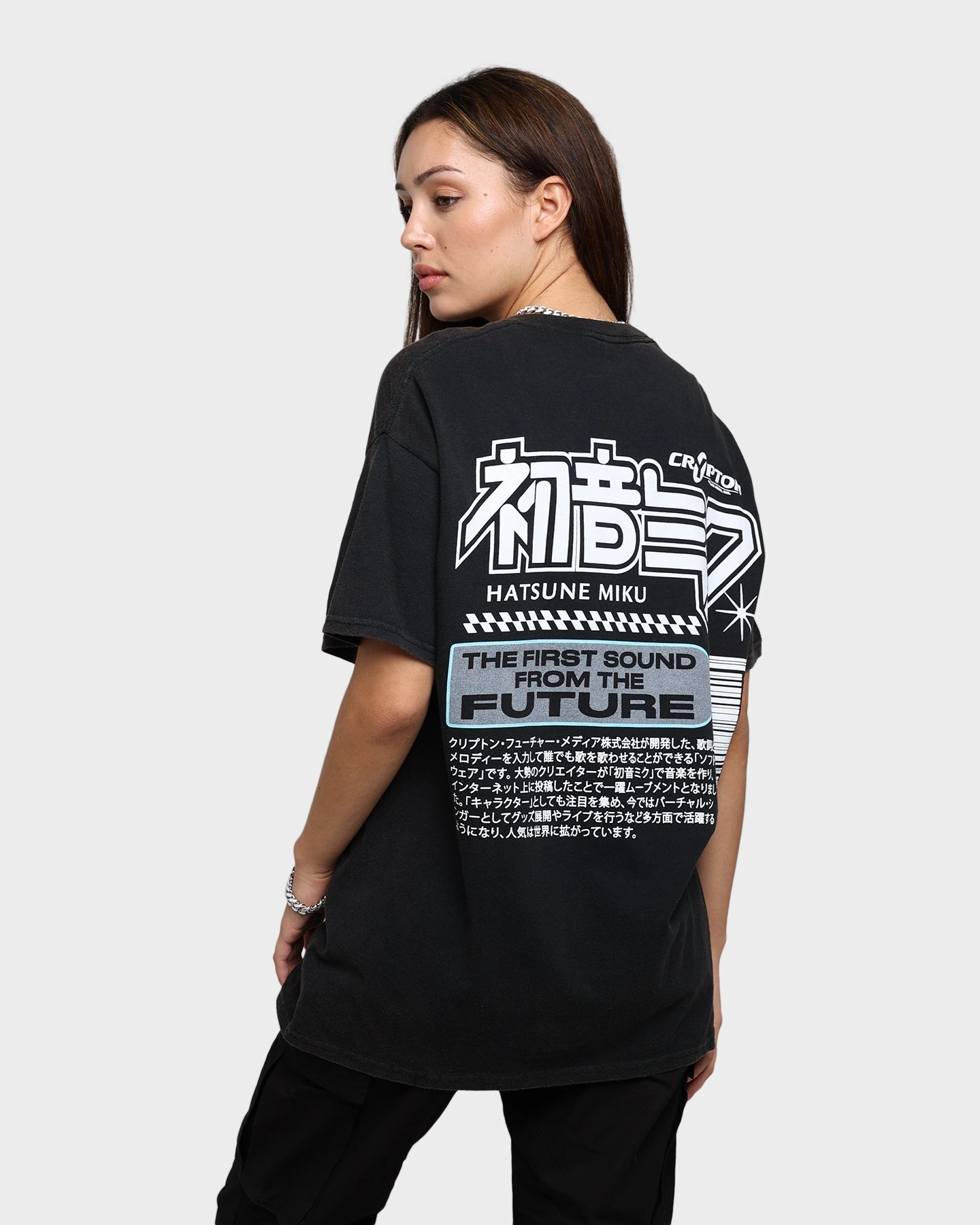Goat Crew X Hatsune Miku Future Sound Vintage T-Shirt Washed Black NonRestrictive Cut AntiStaticFinish