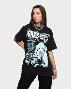 Goat Crew X Hatsune Miku Future Sound Vintage T-Shirt Washed Black Trendy Fabric casual outing