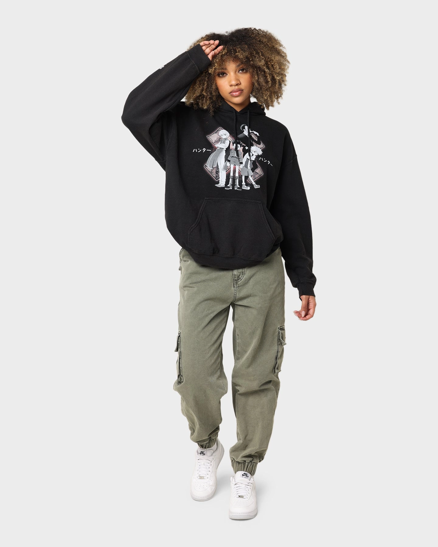 Goat Crew X Hunter X Hunter Vintage Hoodie Black Wash Tear Resistant Stitching Casual Fashion