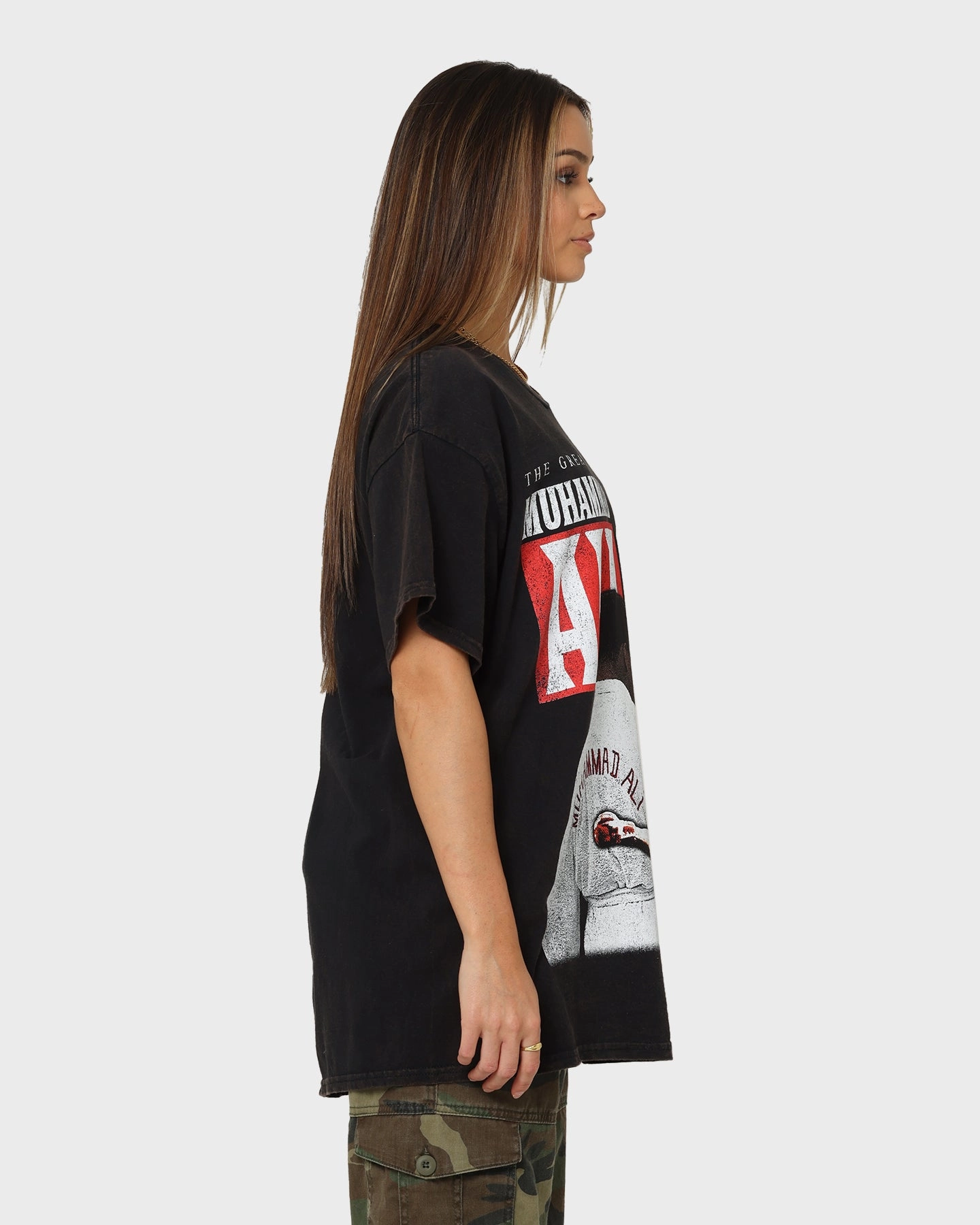 Layered Look Travel Friendly Goat Crew X Muhammad Ali Greatest Vintage T-Shirt Black Wash
