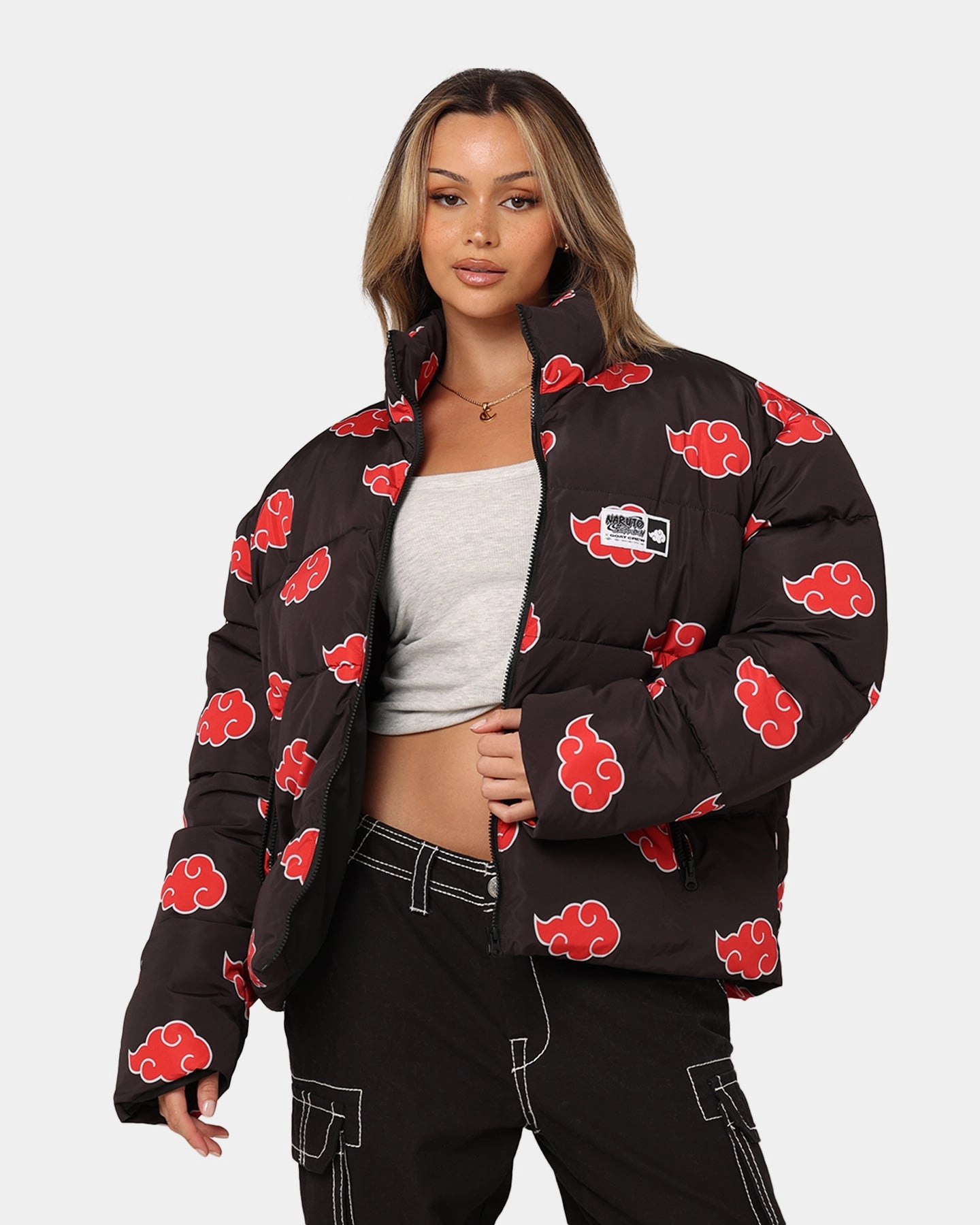 Goat Crew X Naruto Akatsuki Puffer Jacket Black snag resistant