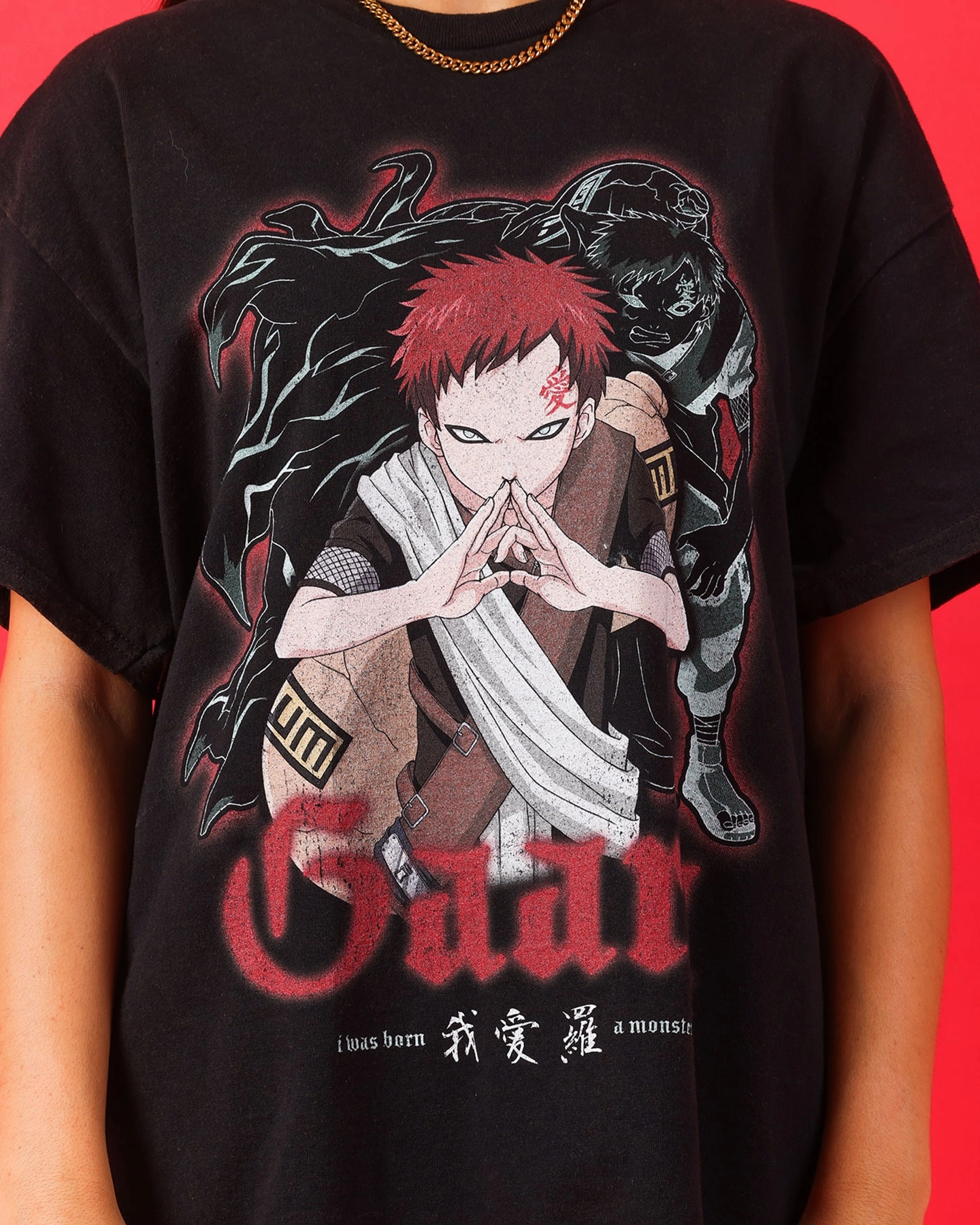 simple design Goat Crew X Naruto Gaara Vintage T-Shirt Black Wash