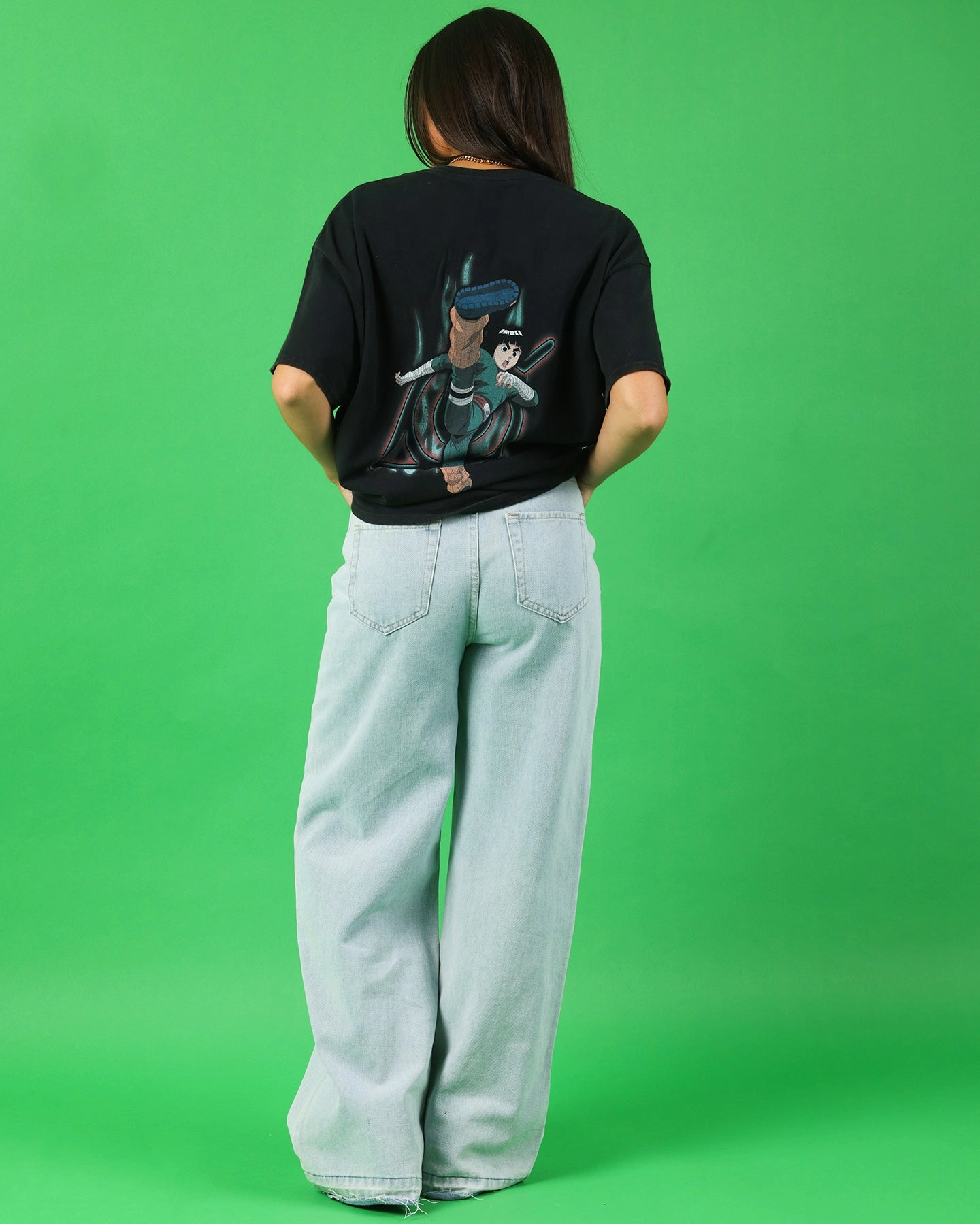 NonIrritating Fabric Essential Fit Goat Crew X Naruto Rock Lee Vintage T-Shirt Black Wash