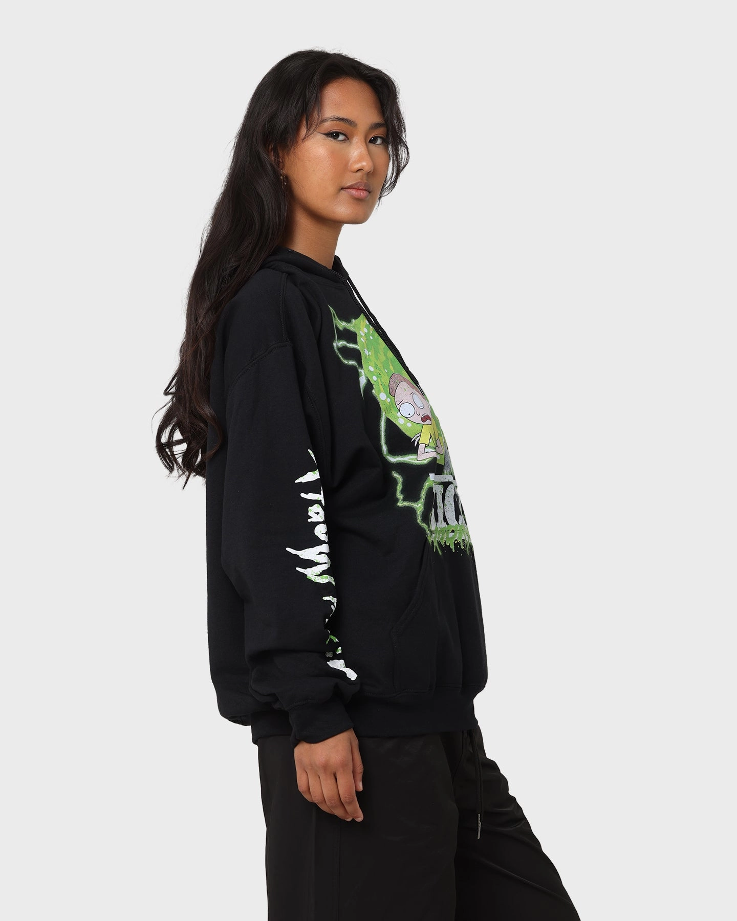 V neck elegance Fresh Style Goat Crew X Rick And Morty Portal Hoodie Black