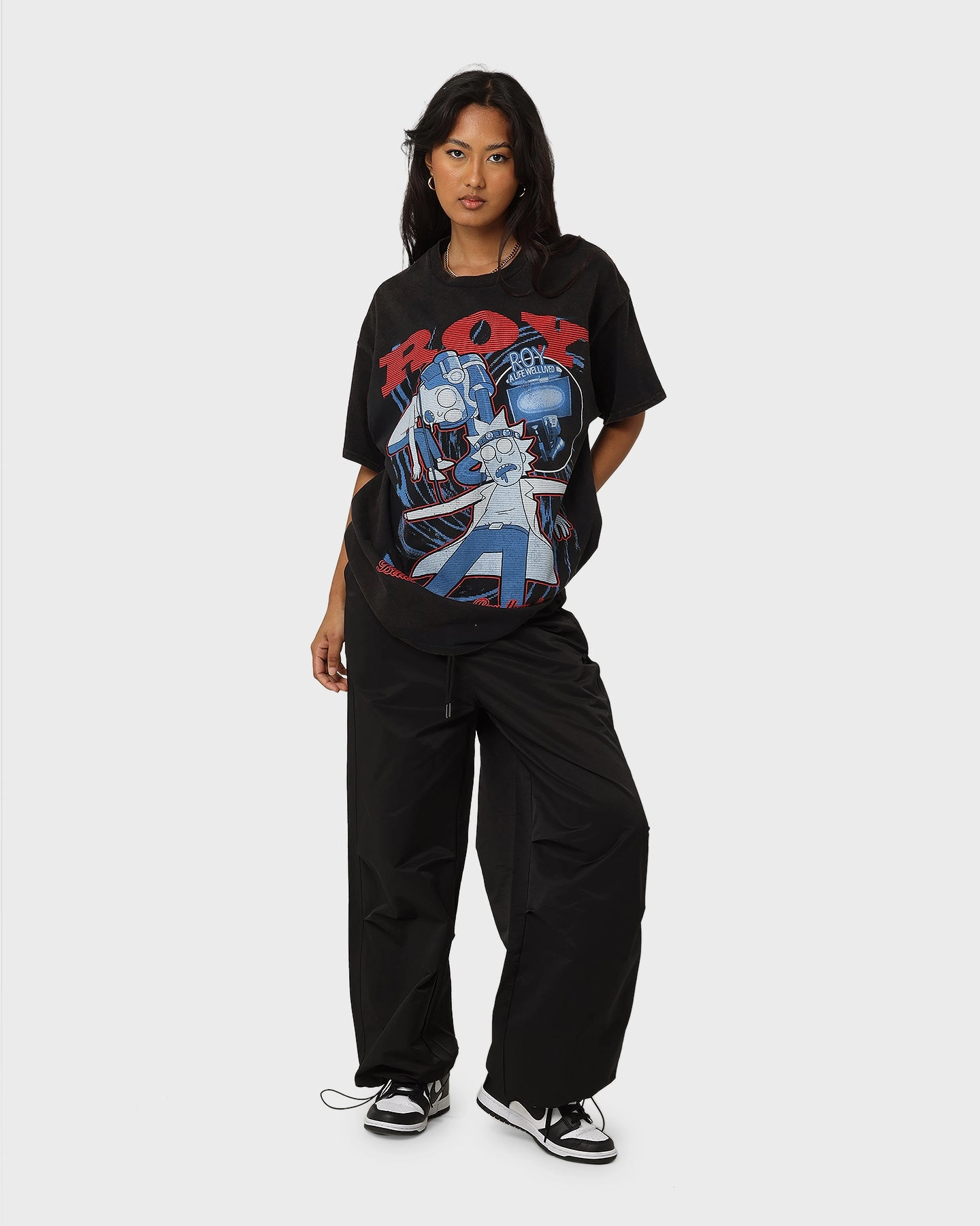 Soft Cotton Feel Goat Crew X Rick And Morty Roy Vintage T-Shirt Washed Black