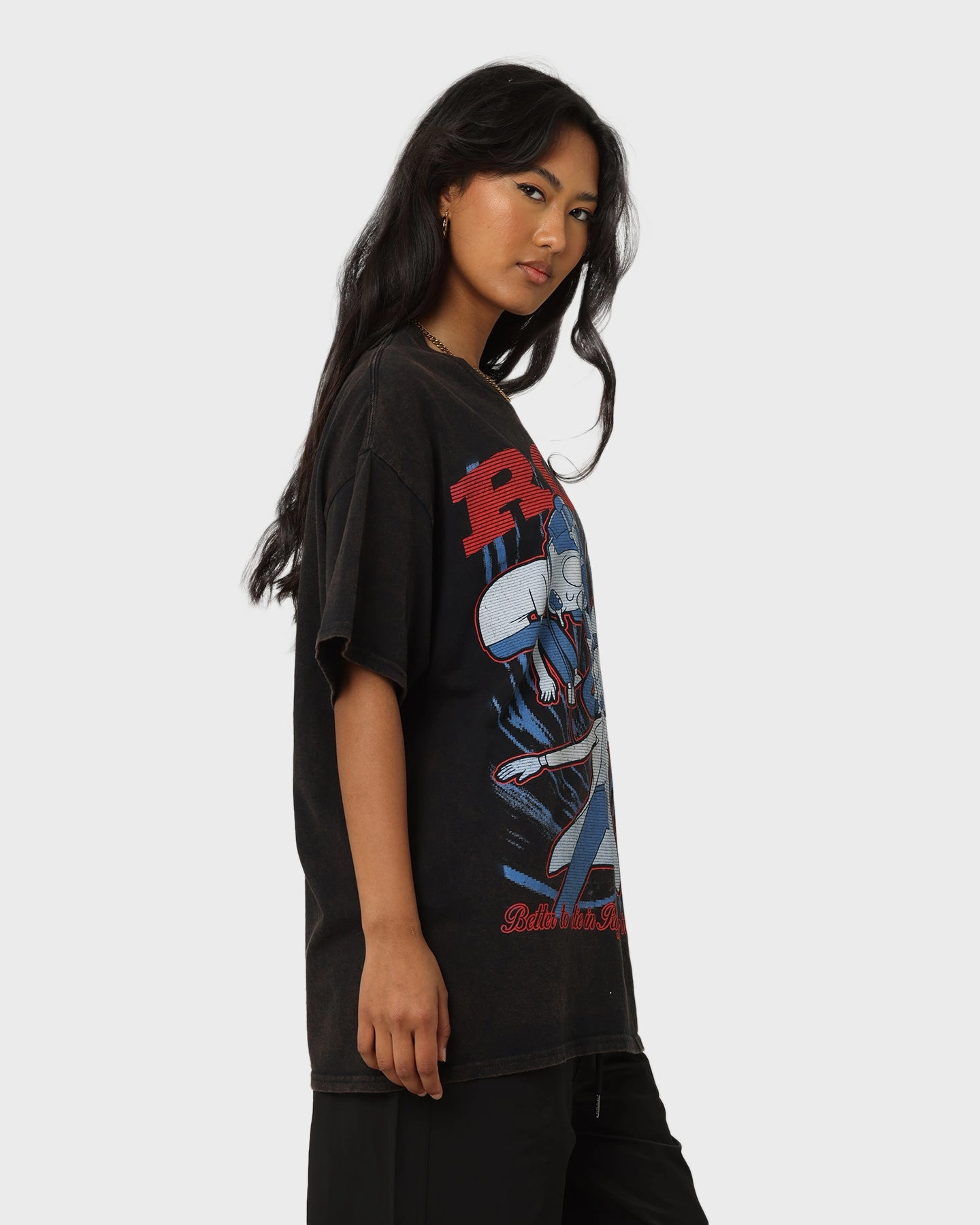 Seamless Edging Goat Crew X Rick And Morty Roy Vintage T-Shirt Washed Black