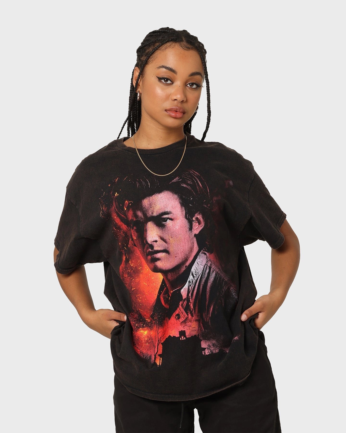 Goat Crew X Stranger Things Steve Vintage T-Shirt Black Wash Seasonal Trend Comfy Wear