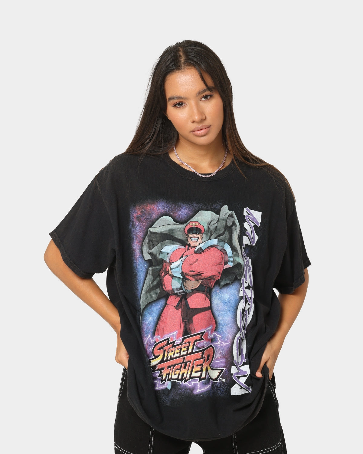 TexturedWeavePattern Outdoor Outfit Style Goat Crew X Street Fighter M. Bison Vintage T-Shirt Black Wash
