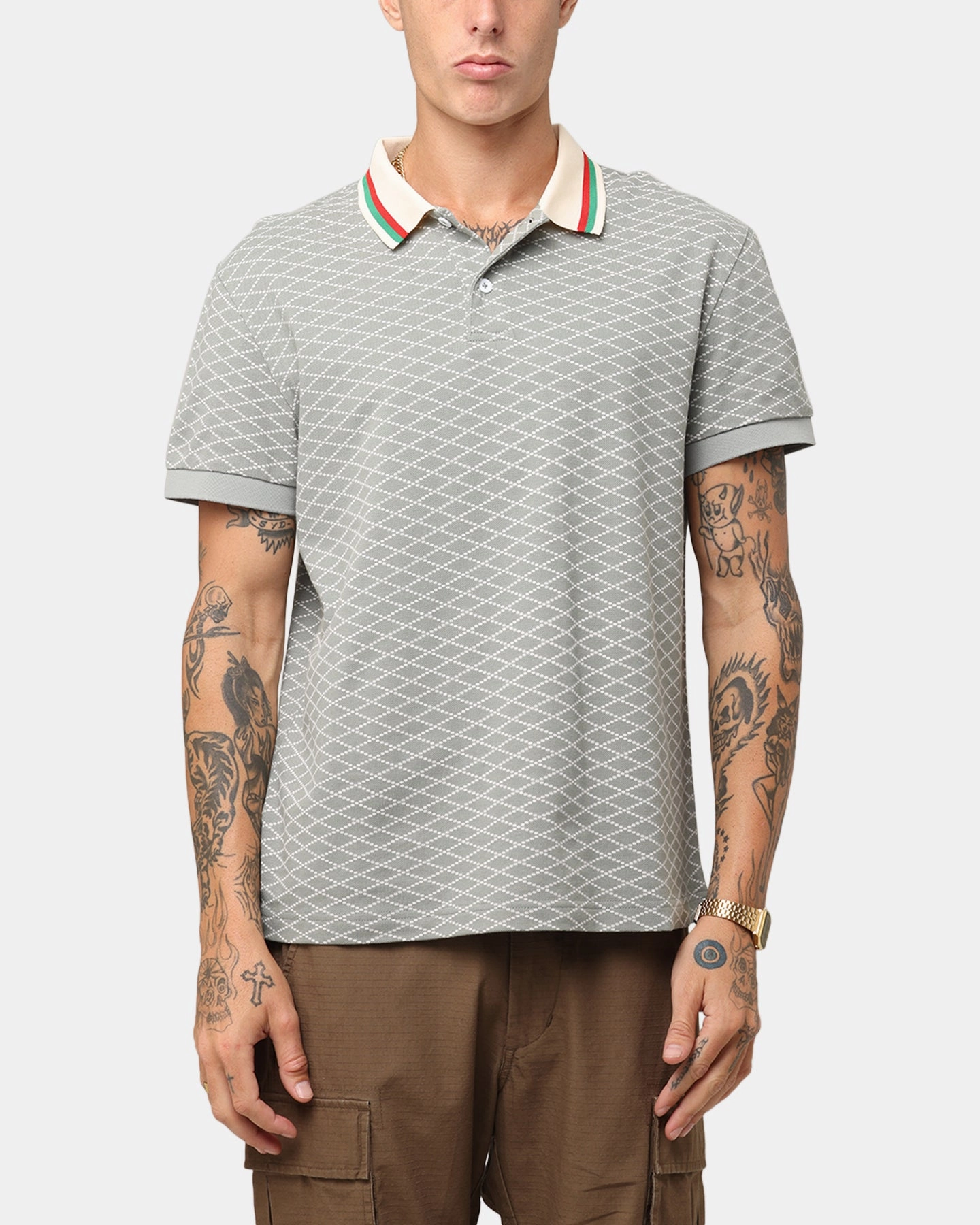 FourButton Placket XXIII Printed Polo Shirt Olive