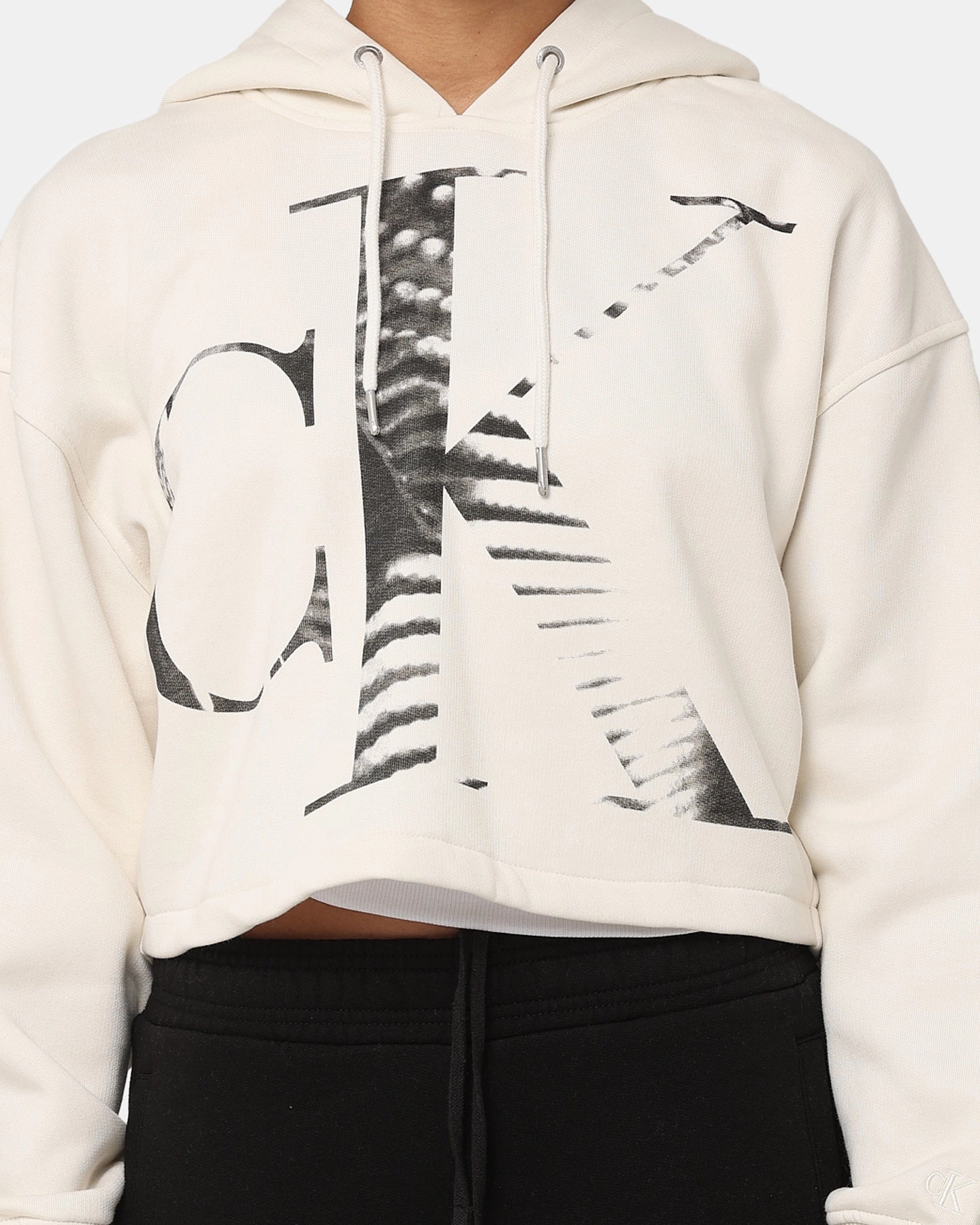 Stretch Fabric Calvin Klein Women's Blown Up CK Hoodie Ivory