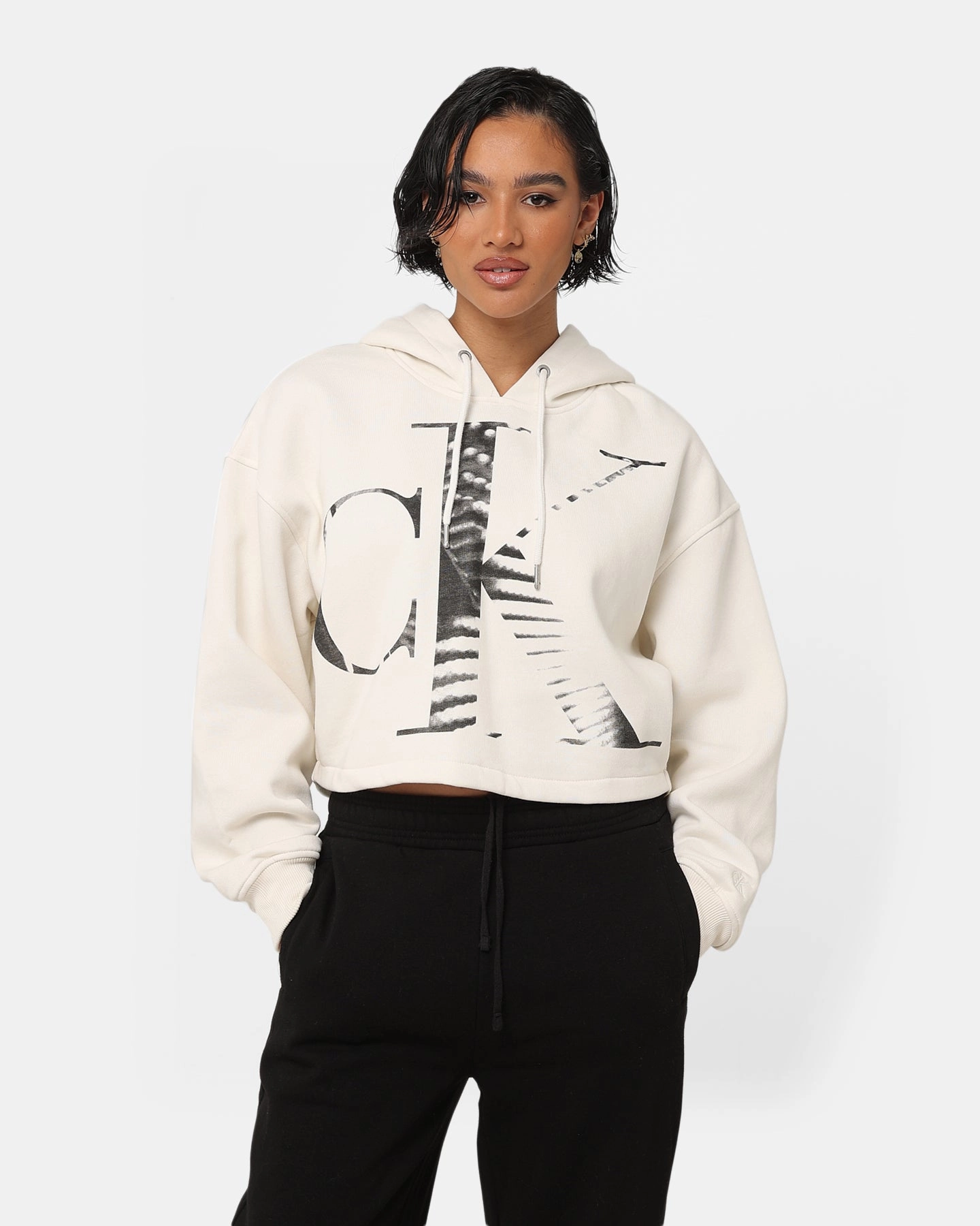 Calvin Klein Women's Blown Up CK Hoodie Ivory Method