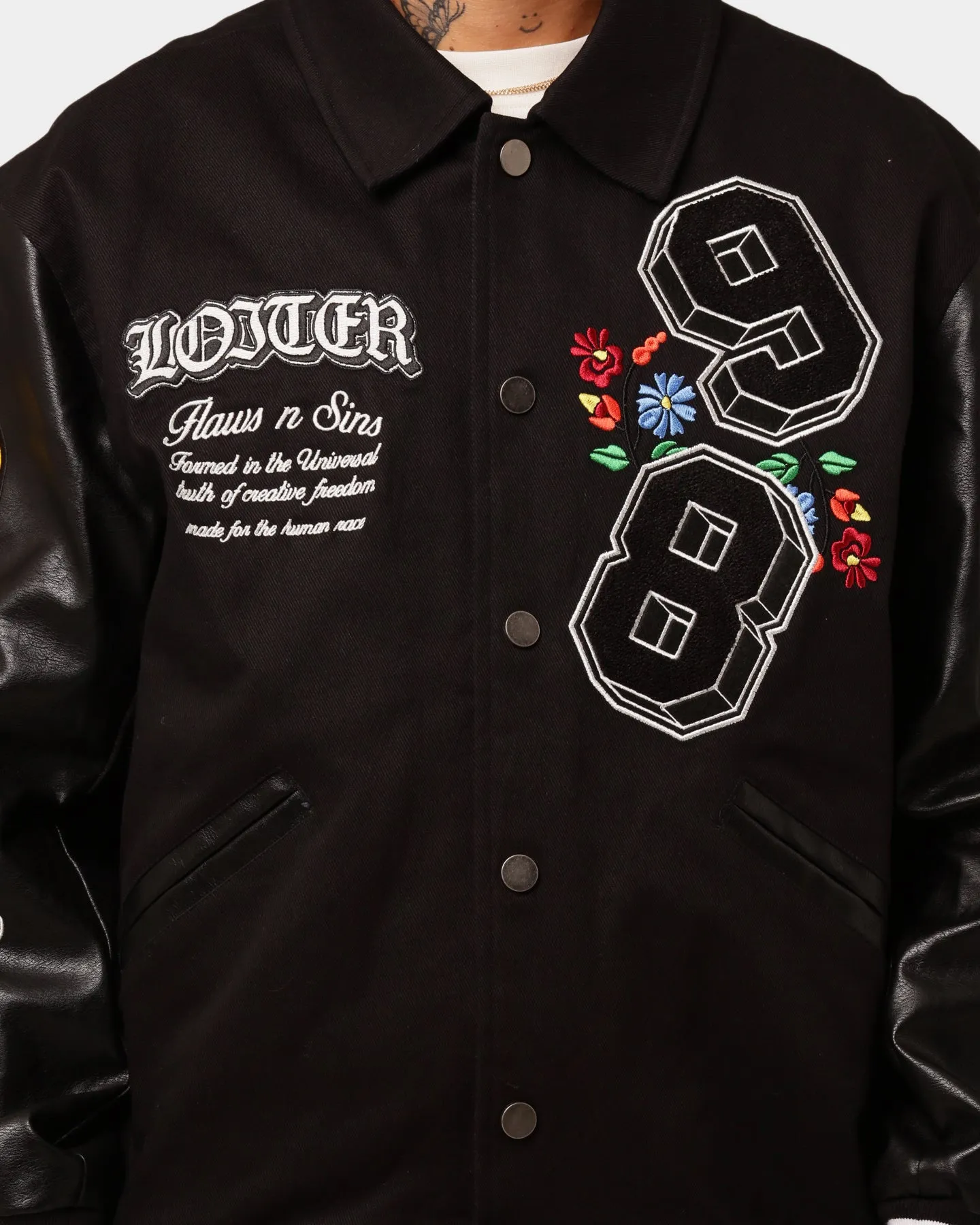 Loiter Flaws Varsity Jacket Black thrift - store find