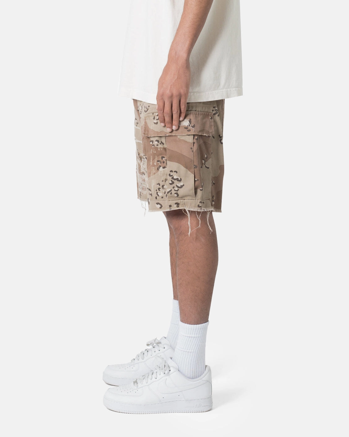 shrink-resistant No Ride Up Design MNML Distressed Cargo Shorts Desert Camo