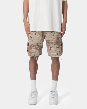 Ventilated Mesh Panels MNML Distressed Cargo Shorts Desert Camo