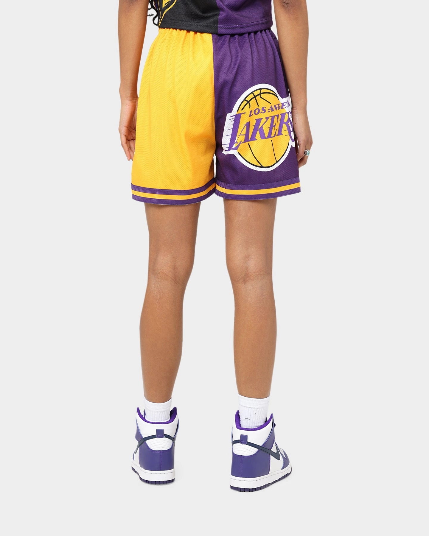 Abrasion Dispersing Weave Chafe Resistant Lining Mitchell & Ness Women's Los Angeles Lakers Big Face 5.0 Shorts Black