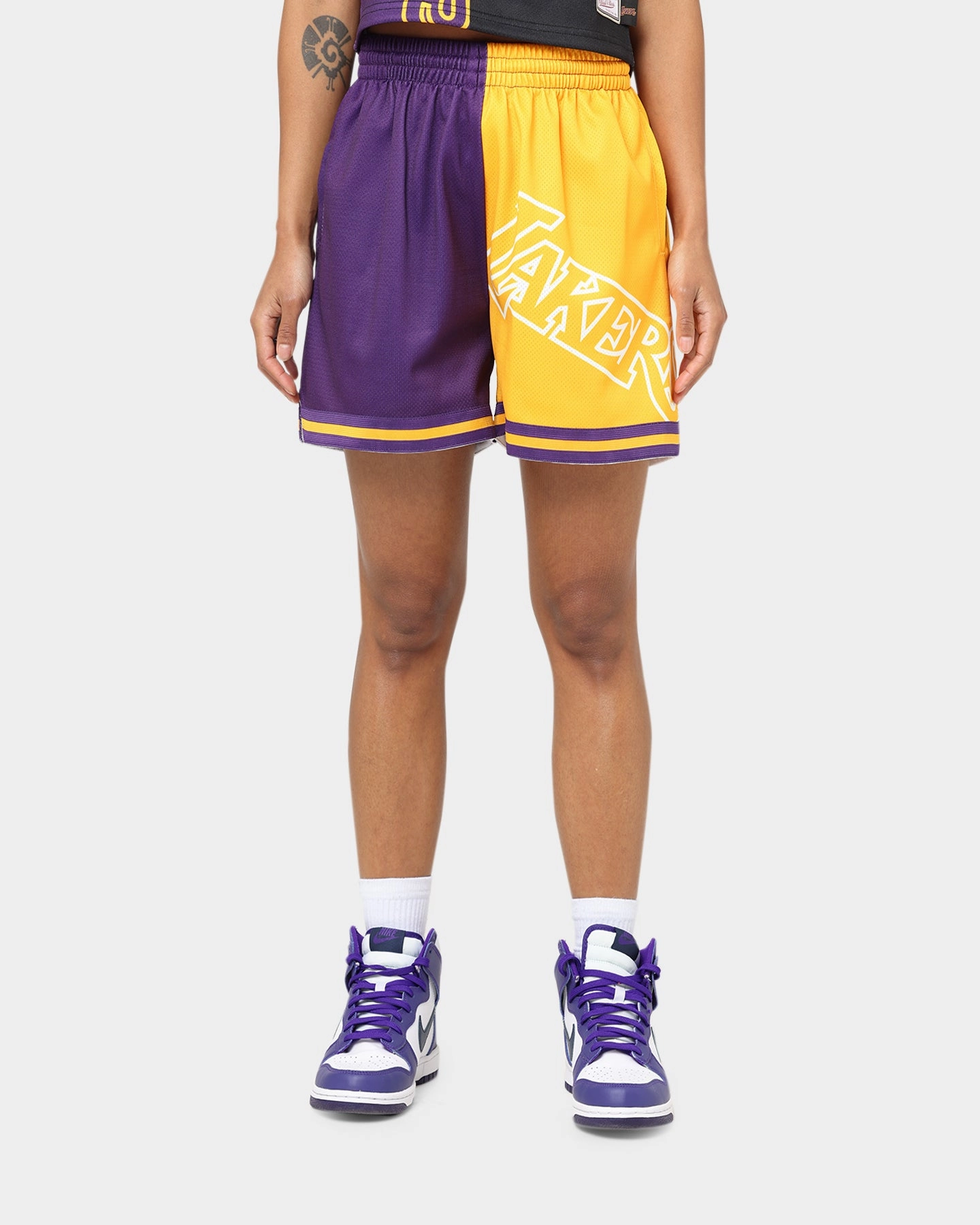 Mitchell & Ness Women's Los Angeles Lakers Big Face 5.0 Shorts Black Bonded Seam Technology Moisture Wicking Material
