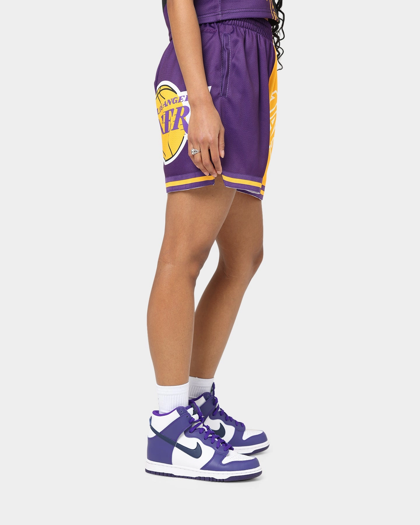 Mitchell & Ness Women's Los Angeles Lakers Big Face 5.0 Shorts Black Non Cling Material Snag Free Fabric Technology
