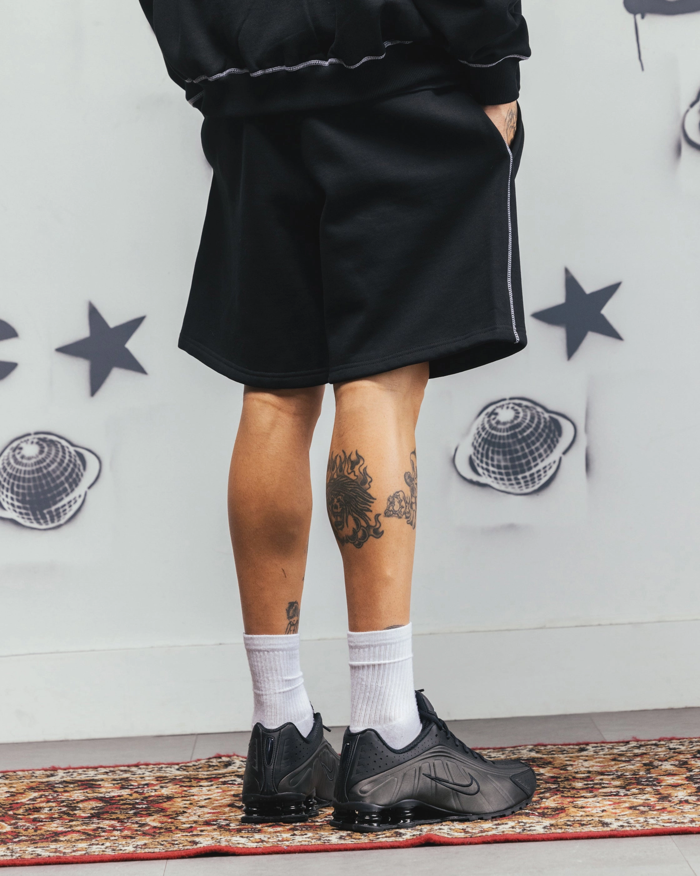 Carre Corrupt Sweat Shorts Black sequined details printed shorts