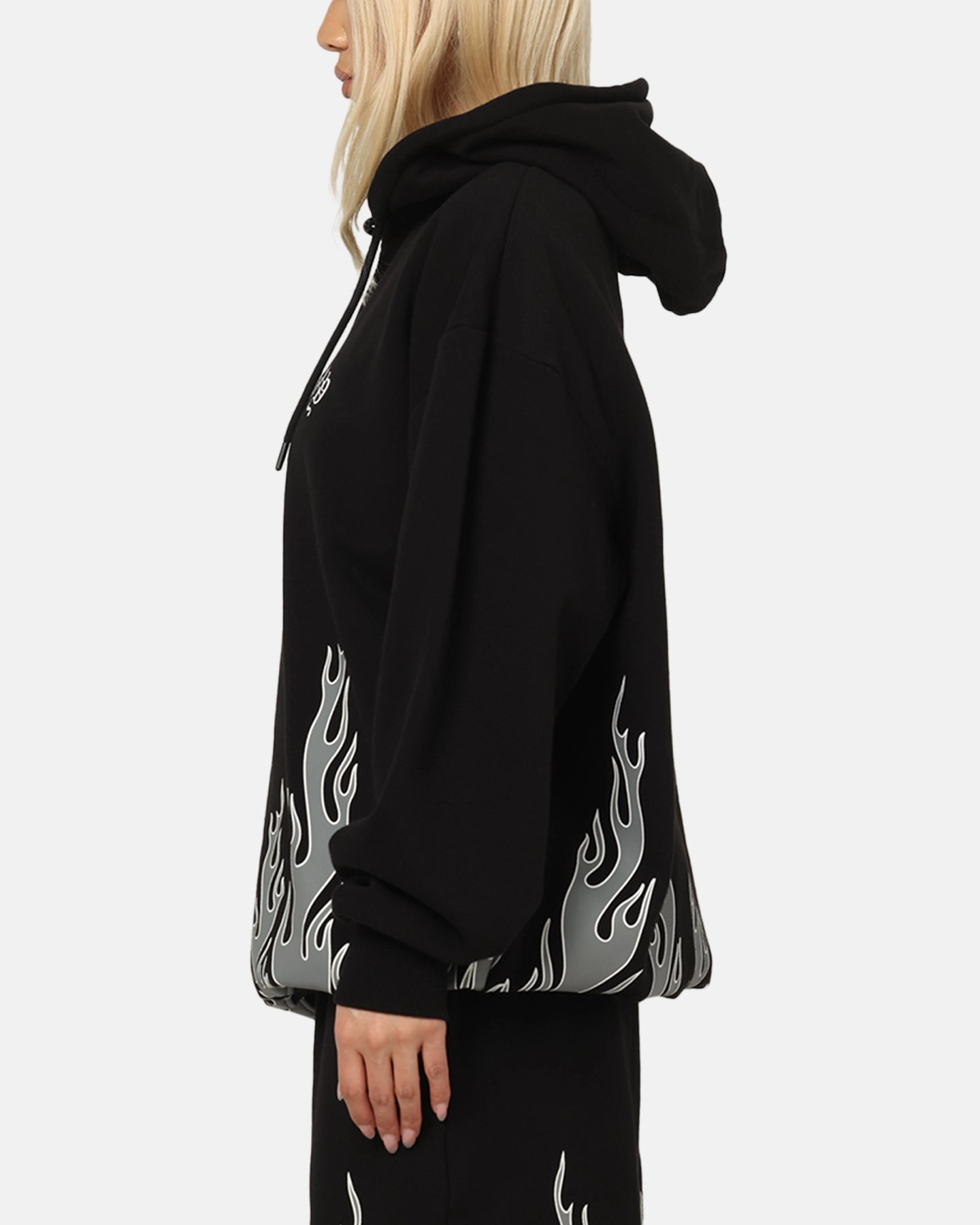 Organic Fibers Layered Collar Playboy Gothic Flames Hoodie Black