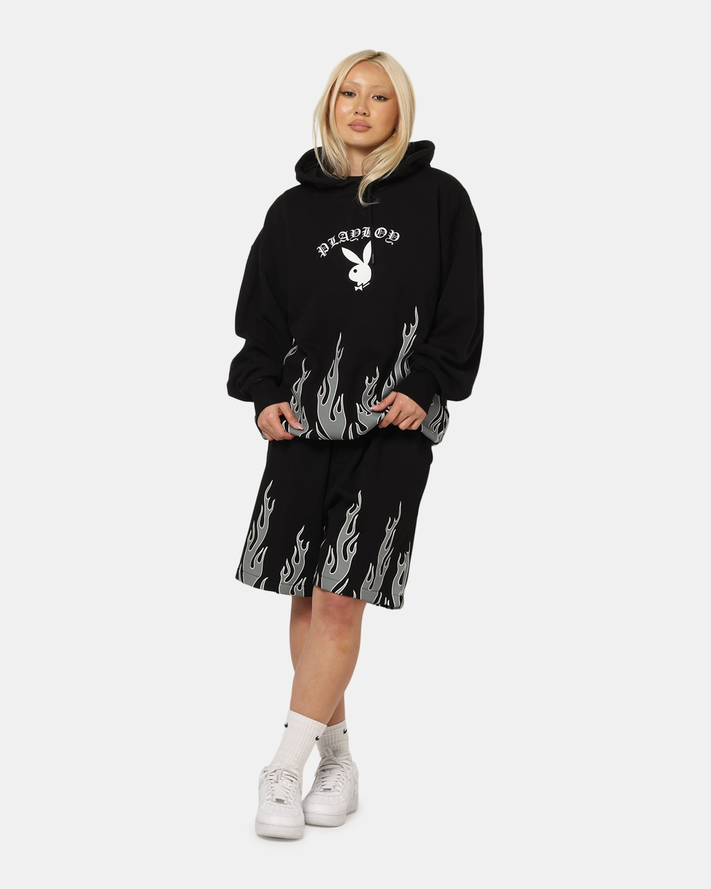 fleece material Playboy Gothic Flames Hoodie Black