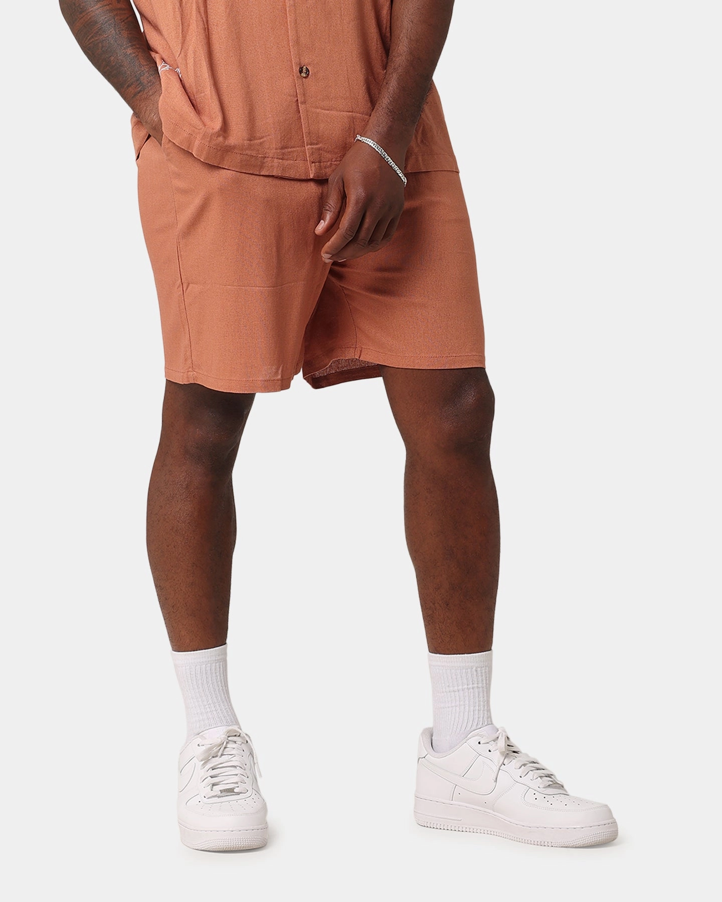 XXIII Ezrah Linen Shorts Tan Sweat Resistant Coating Street Layers