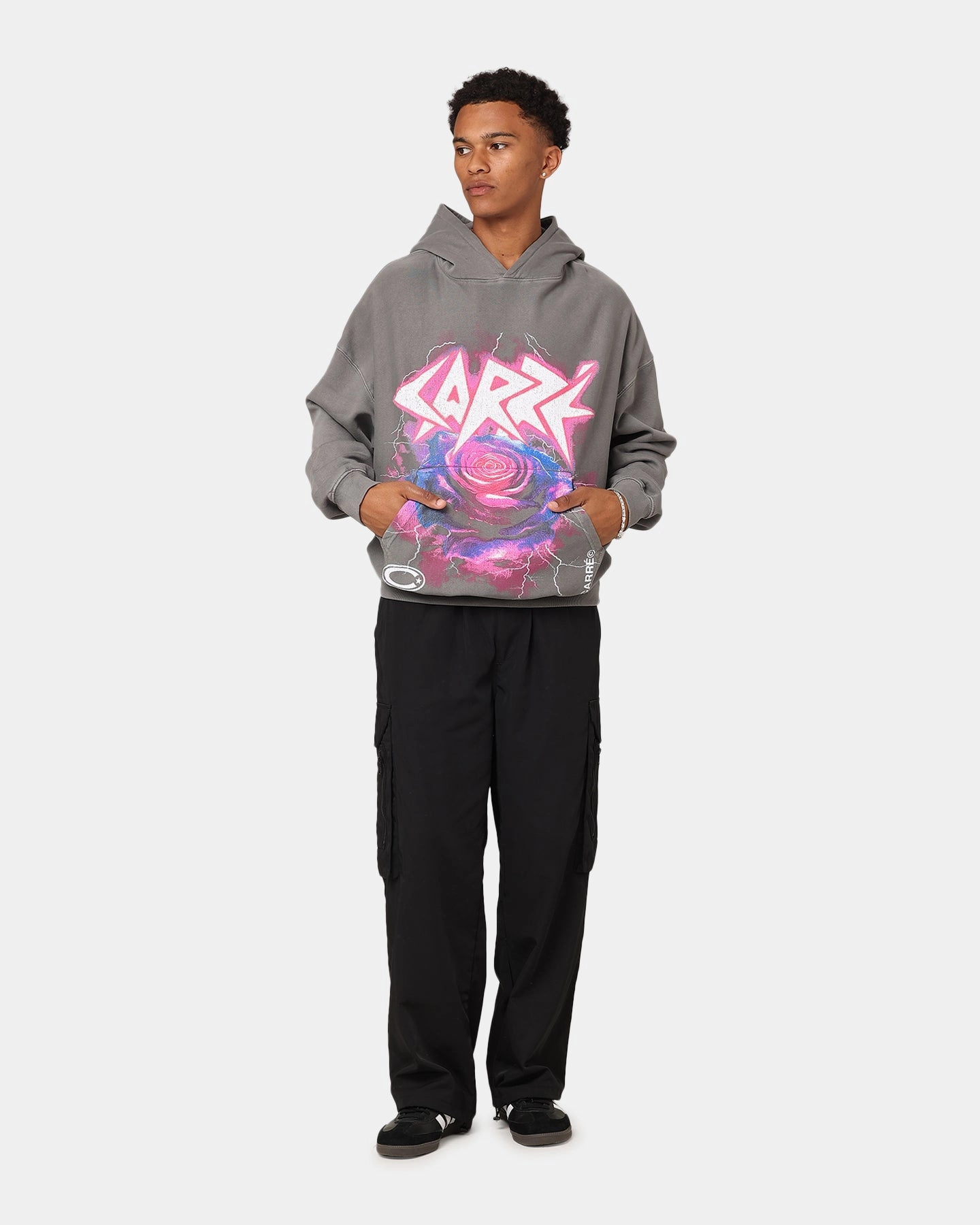 Carre Love Rose Oversized Hoodie Washed Charcoal impulse buy Adjustable Fit