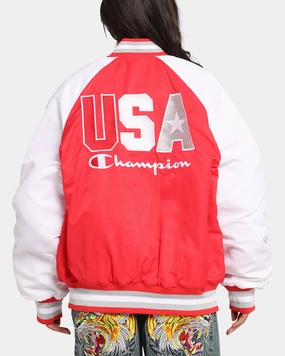 Hardware Functional Outerwear Champion Rebel USA Letterman Jacket Red Spark Csi