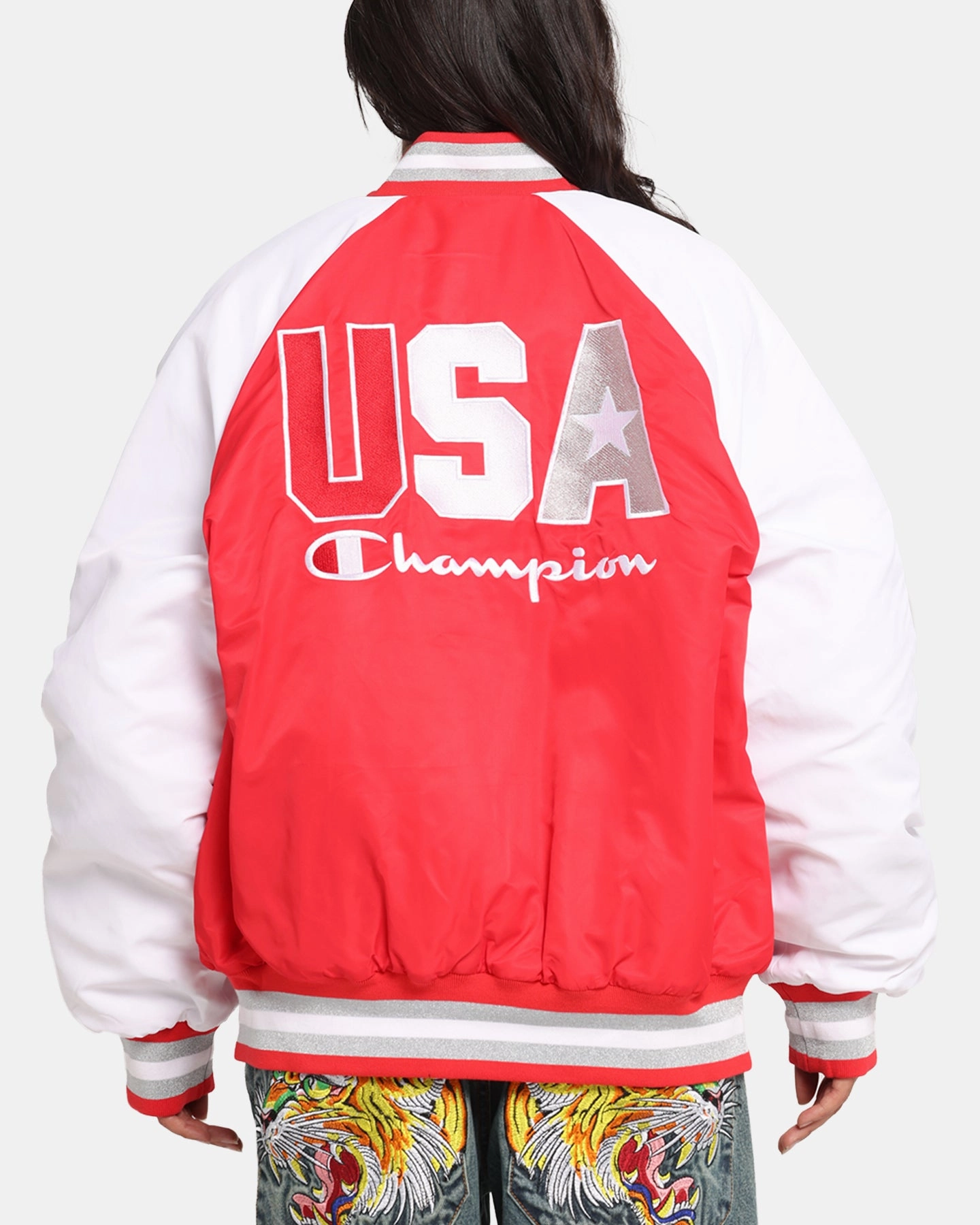 Hardware Functional Outerwear Champion Rebel USA Letterman Jacket Red Spark Csi