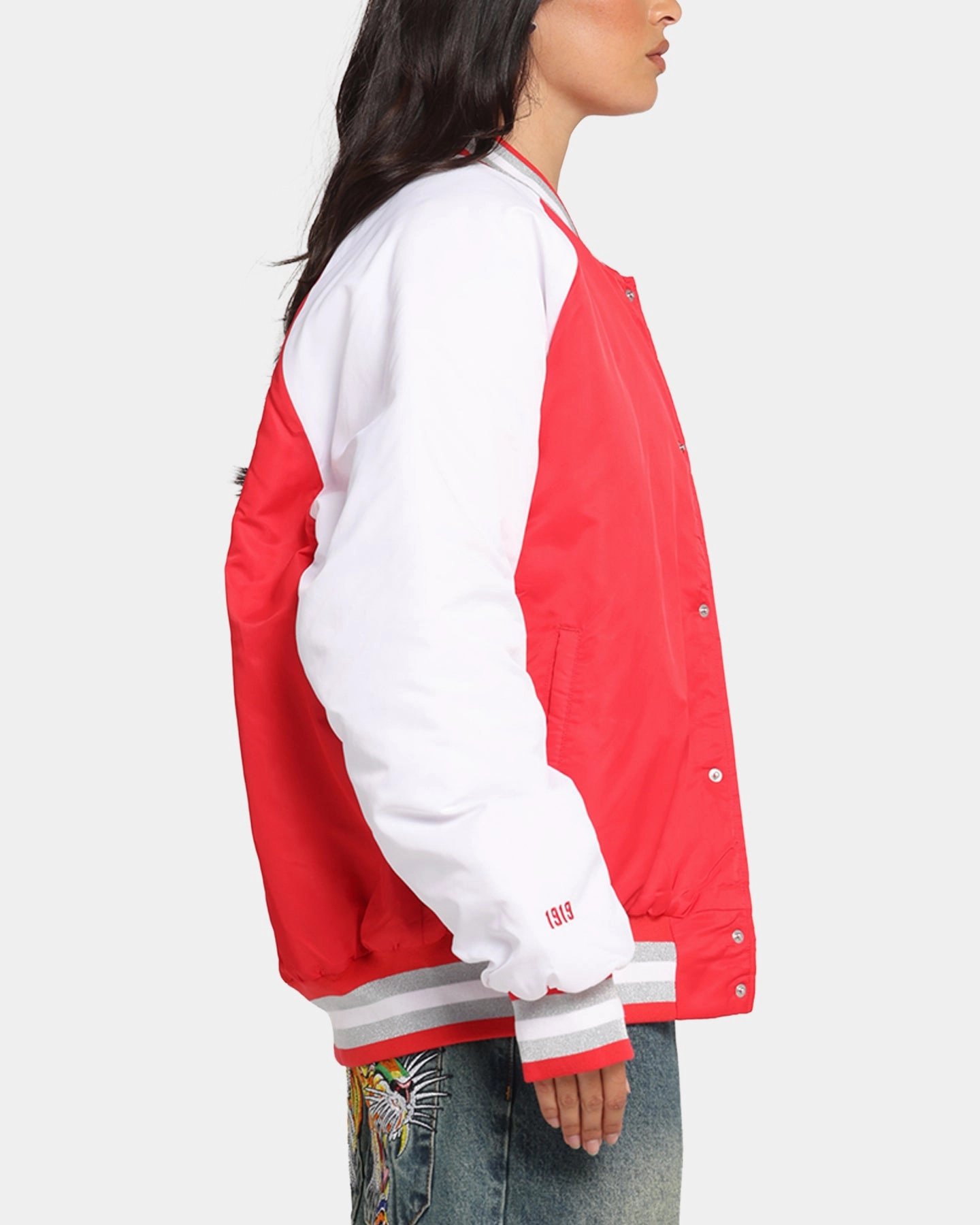 Blush color fast Champion Rebel USA Letterman Jacket Red Spark Csi