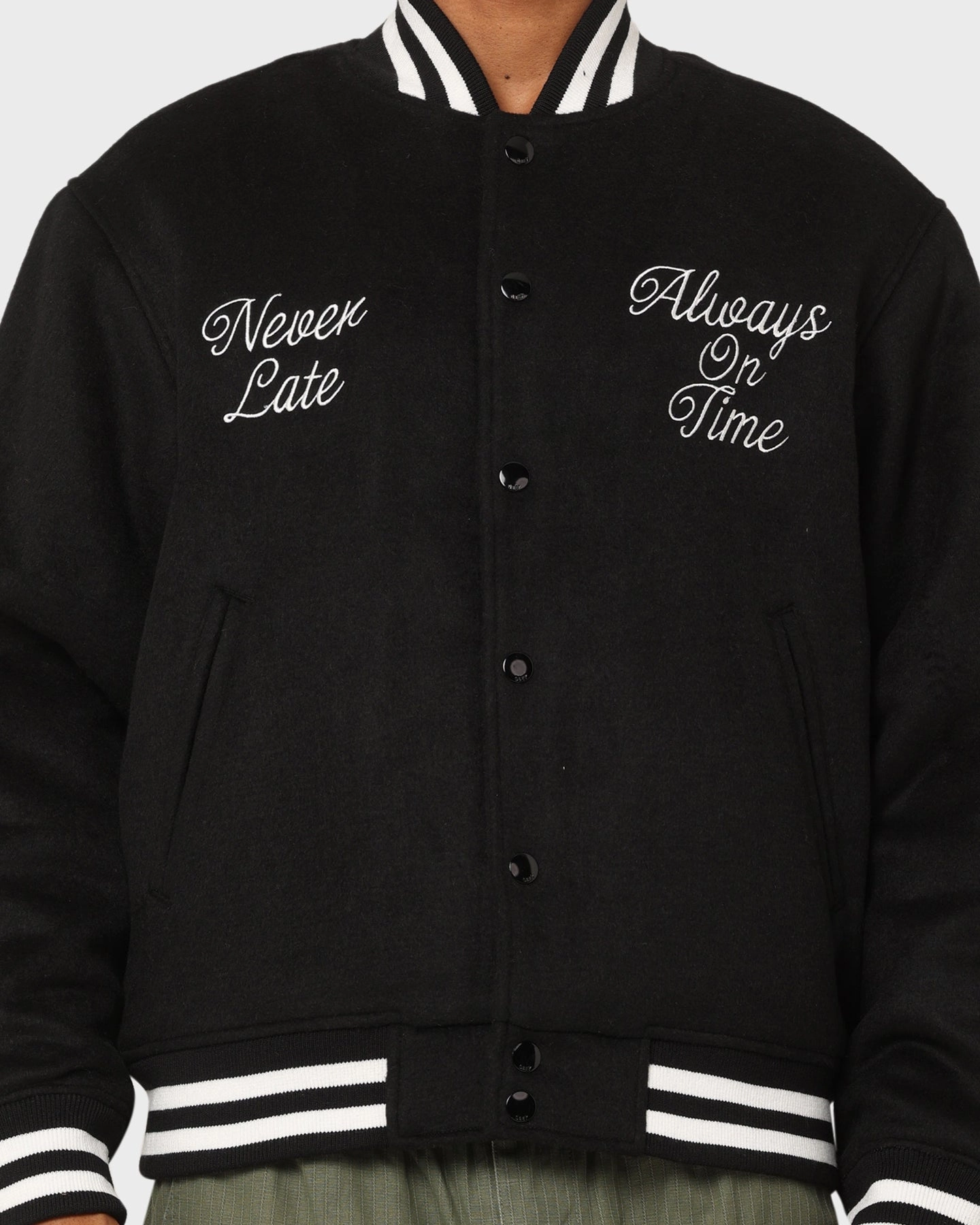Advice Obey Time Varsity Jacket Black