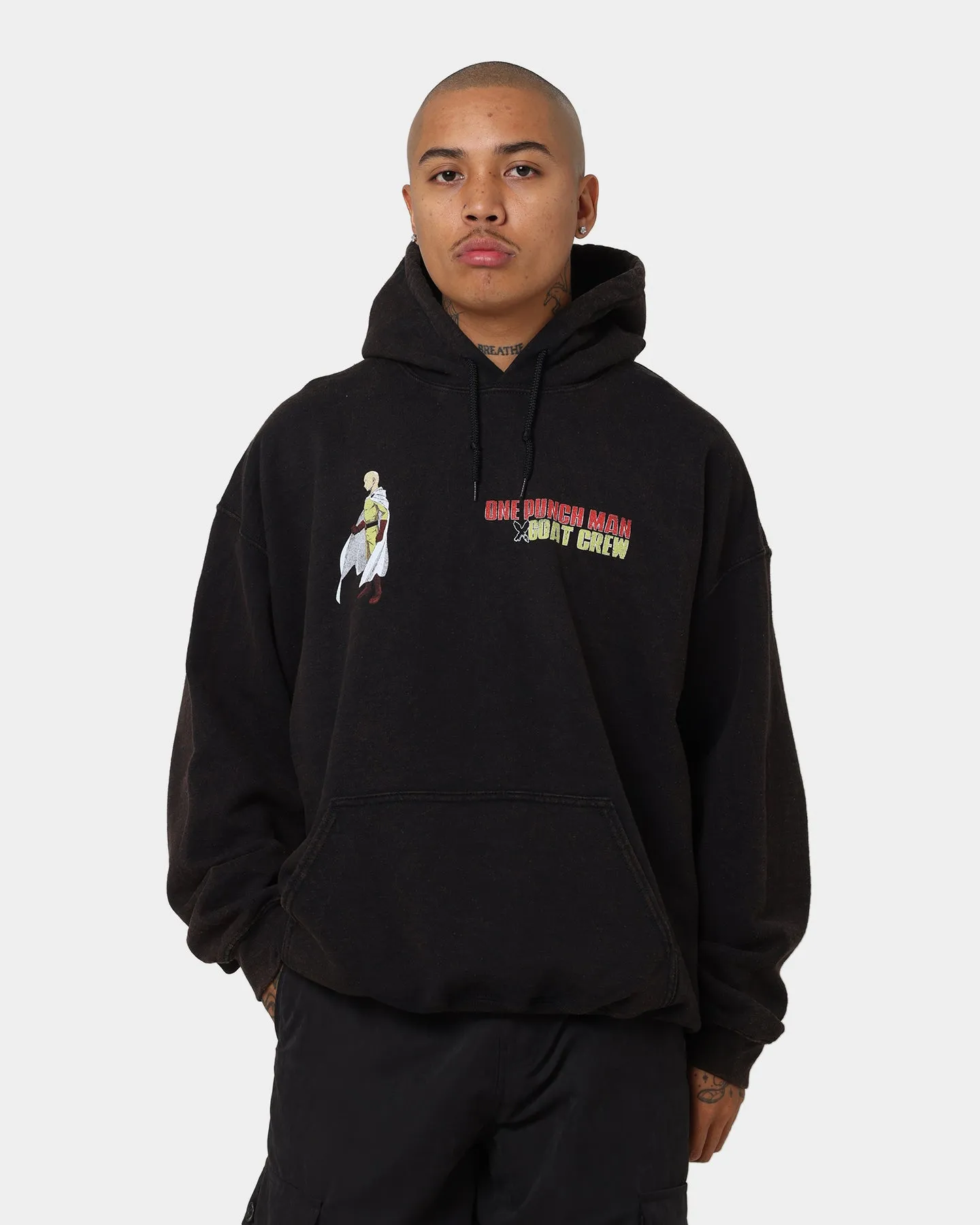 Polyfill Layer Integration Hearing-aid Goat Crew X One Punch Man One Punch Man Vintage Hoodie Black Wash