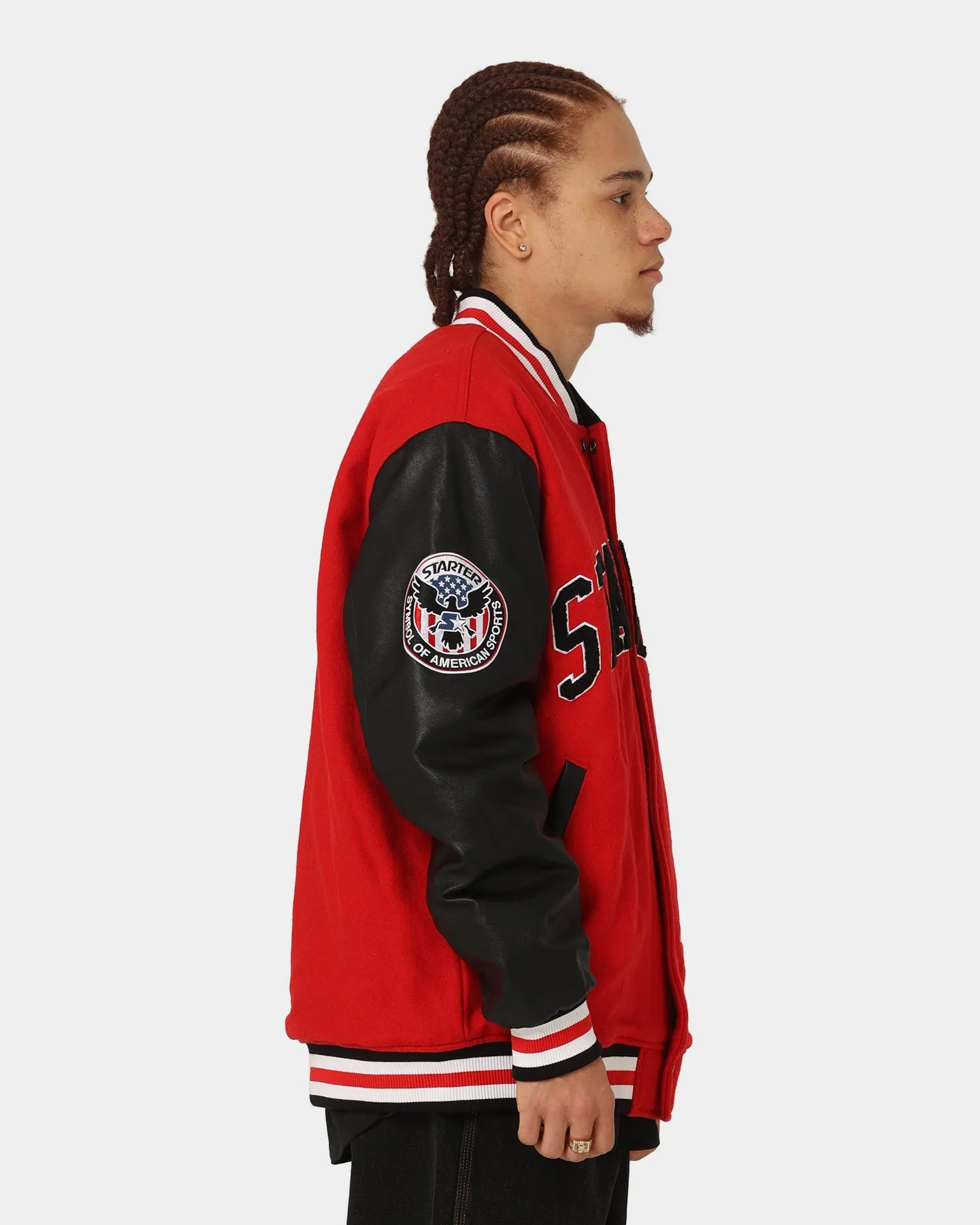 Starter Champs Arch Varsity Jacket Red/Black Valentine's look Relaxed Motion