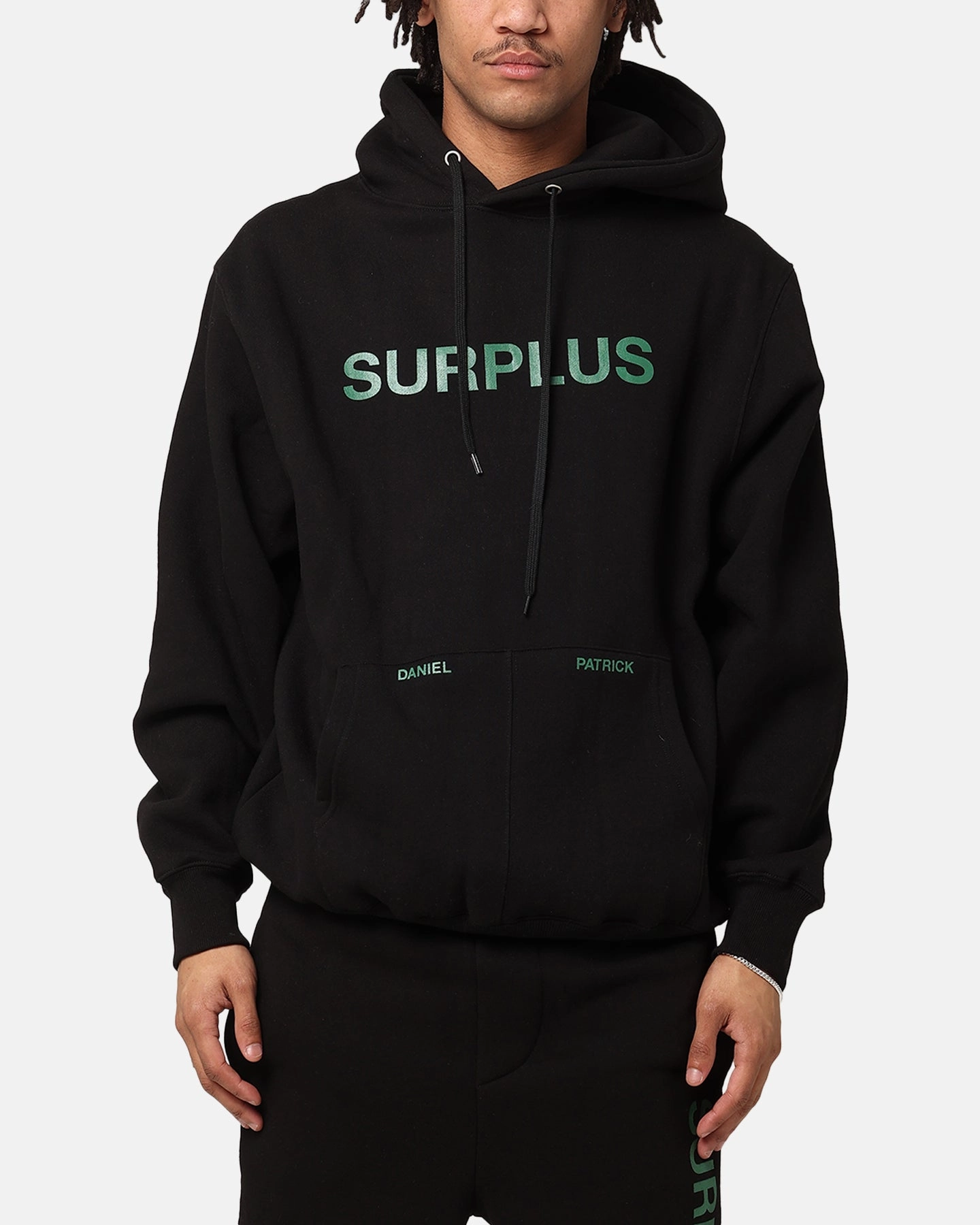 Daniel Patrick Surplus Logo Hoodie Black/Hunter Green Tailored Silhouette