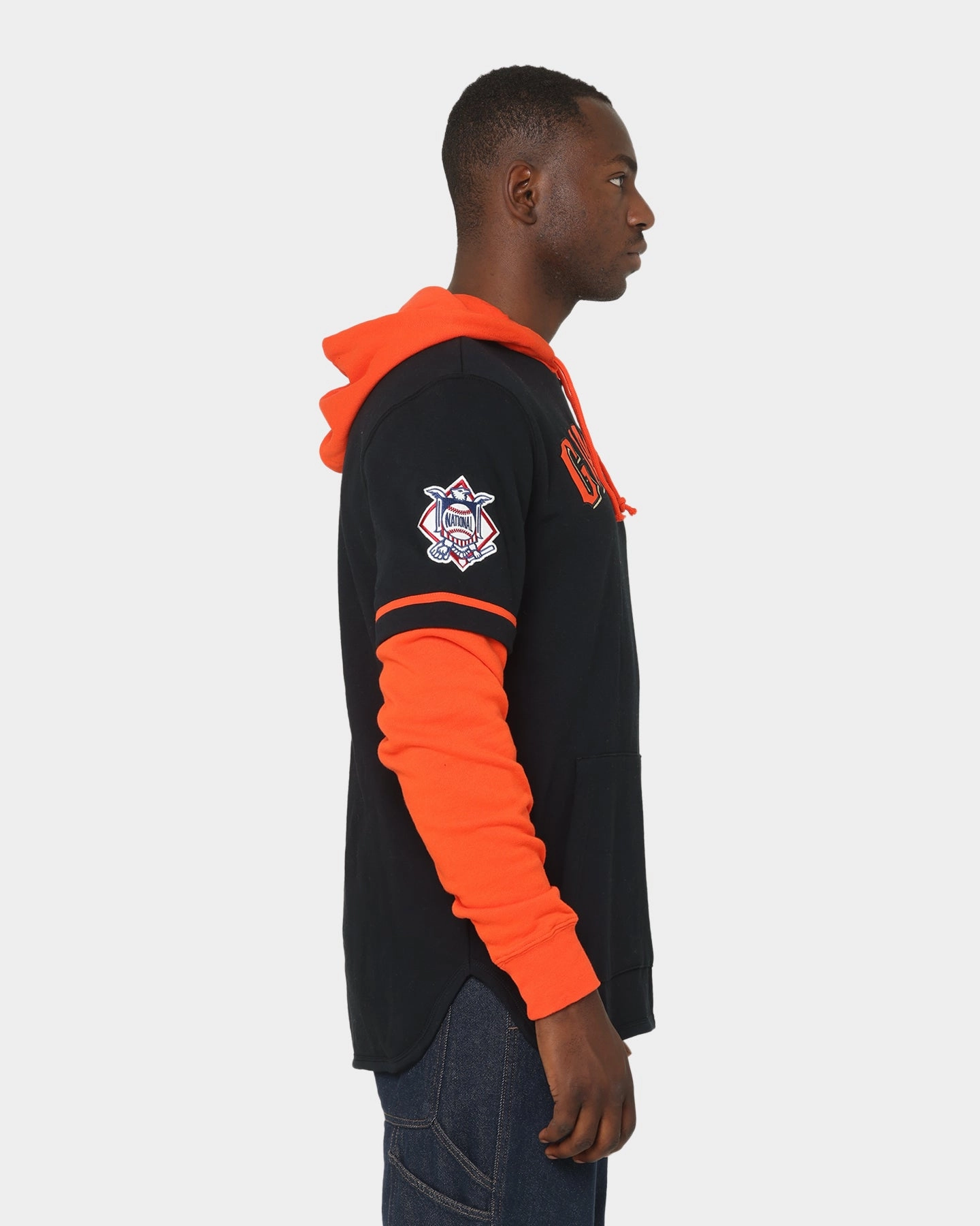 47 Brand San Francisco Giants Shortstop Hoodie Jet Black Reinforced Elbow Patches Adjustable Drawstring Hood