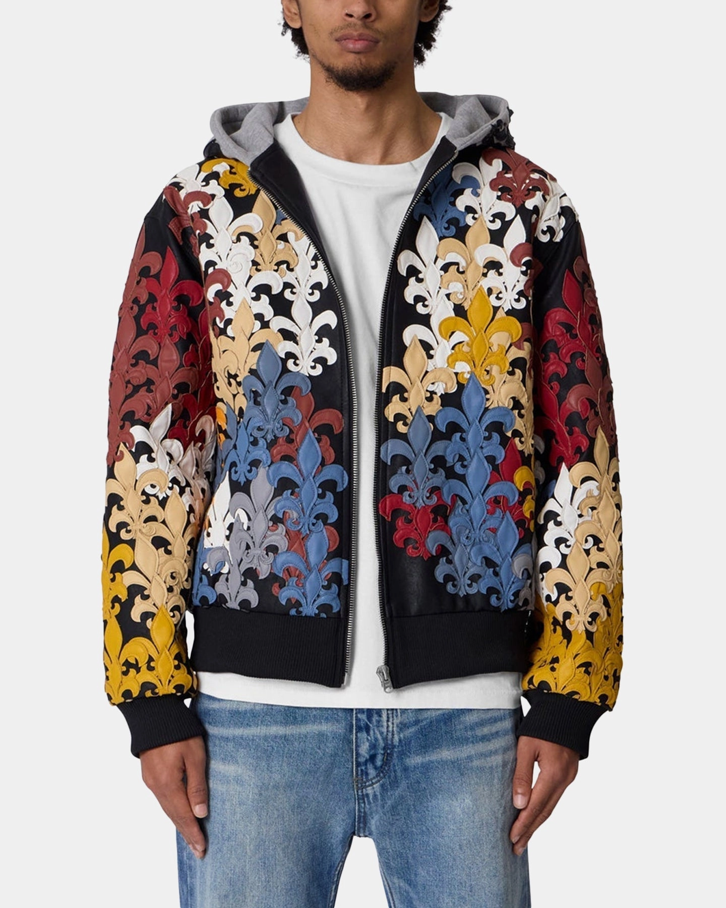 MNML Fleur De Lis All-Over Hoodie Multi Compression Stitching