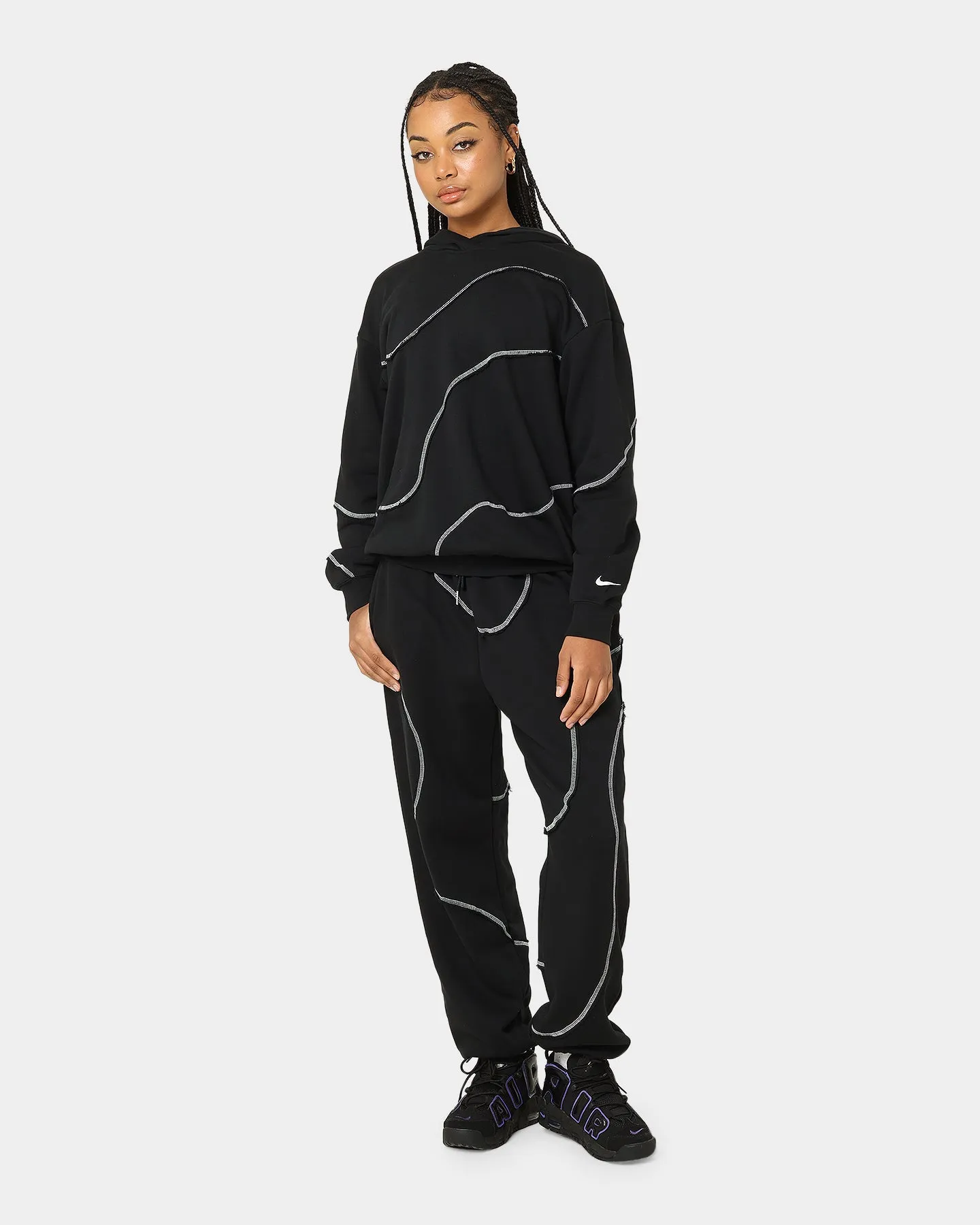 Nike Women's Sportswear Swirl Oversized Hoodie Black/White motorcyclist Seamless Edging