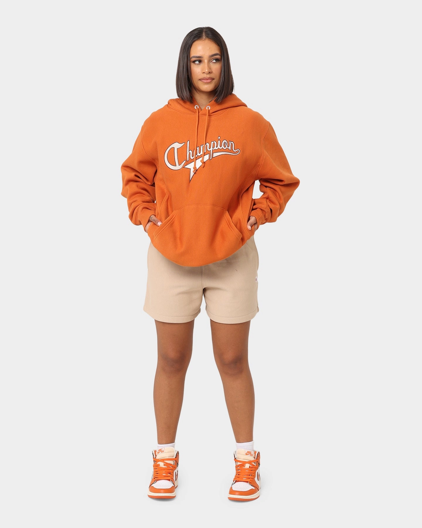Champion Reverse Weave Cursive Logo Hoodie Cinnamon Haze Easy Care