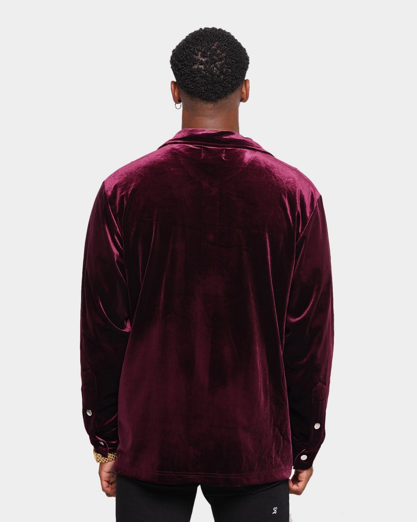Gravity Defying Weight XXIII Uzair Velour Button Up Shirt Burgundy