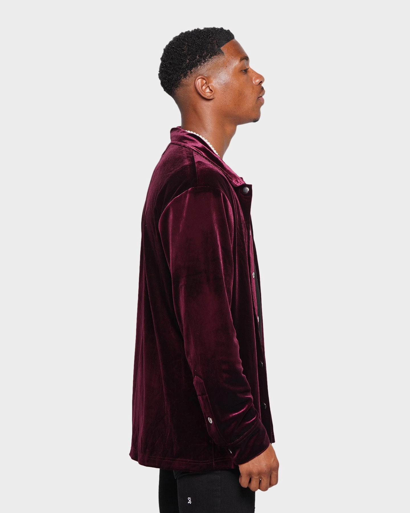 LowProfile Seam Design XXIII Uzair Velour Button Up Shirt Burgundy