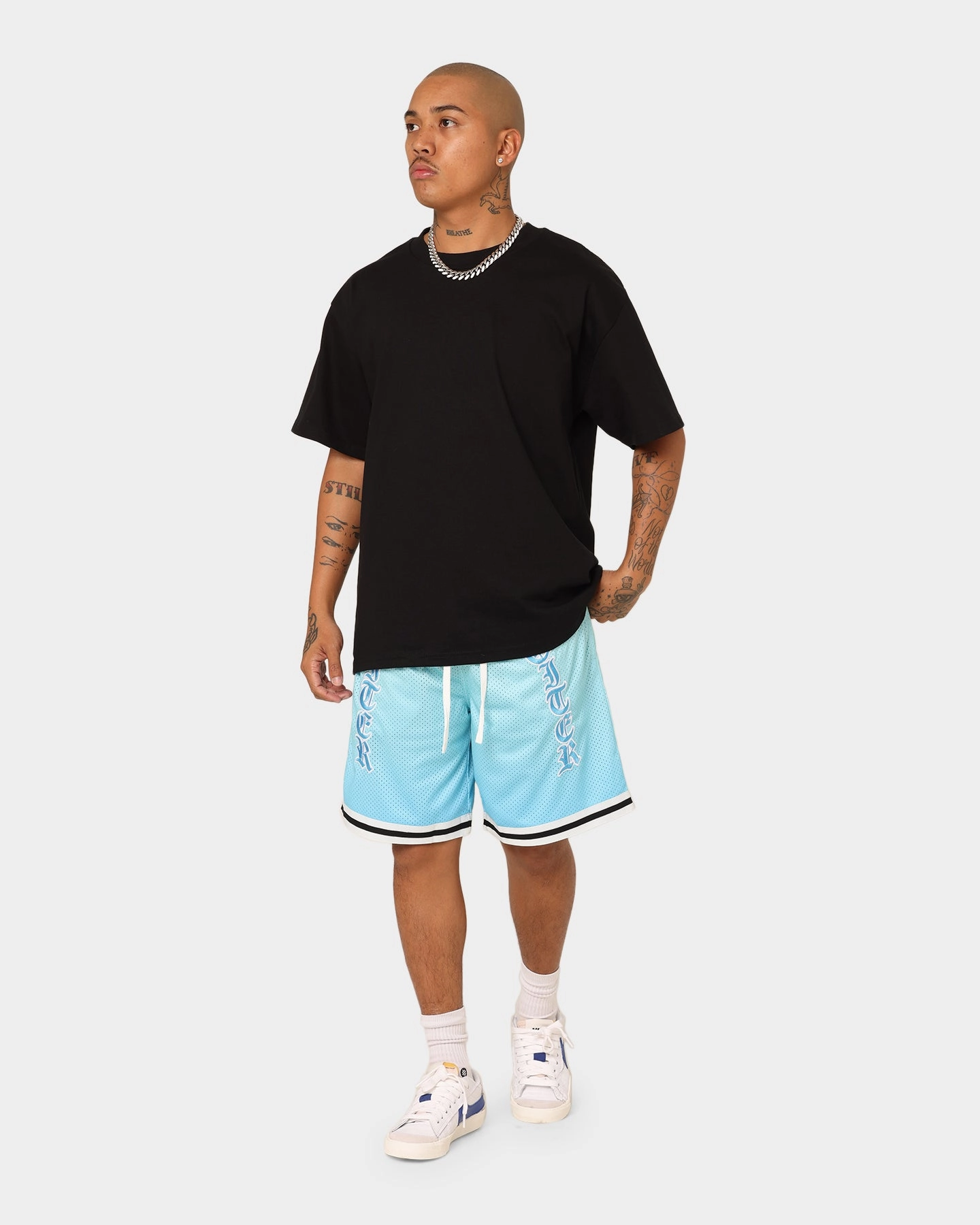 Loiter Script Ball Shorts Blue embroidery work Tailored Cut