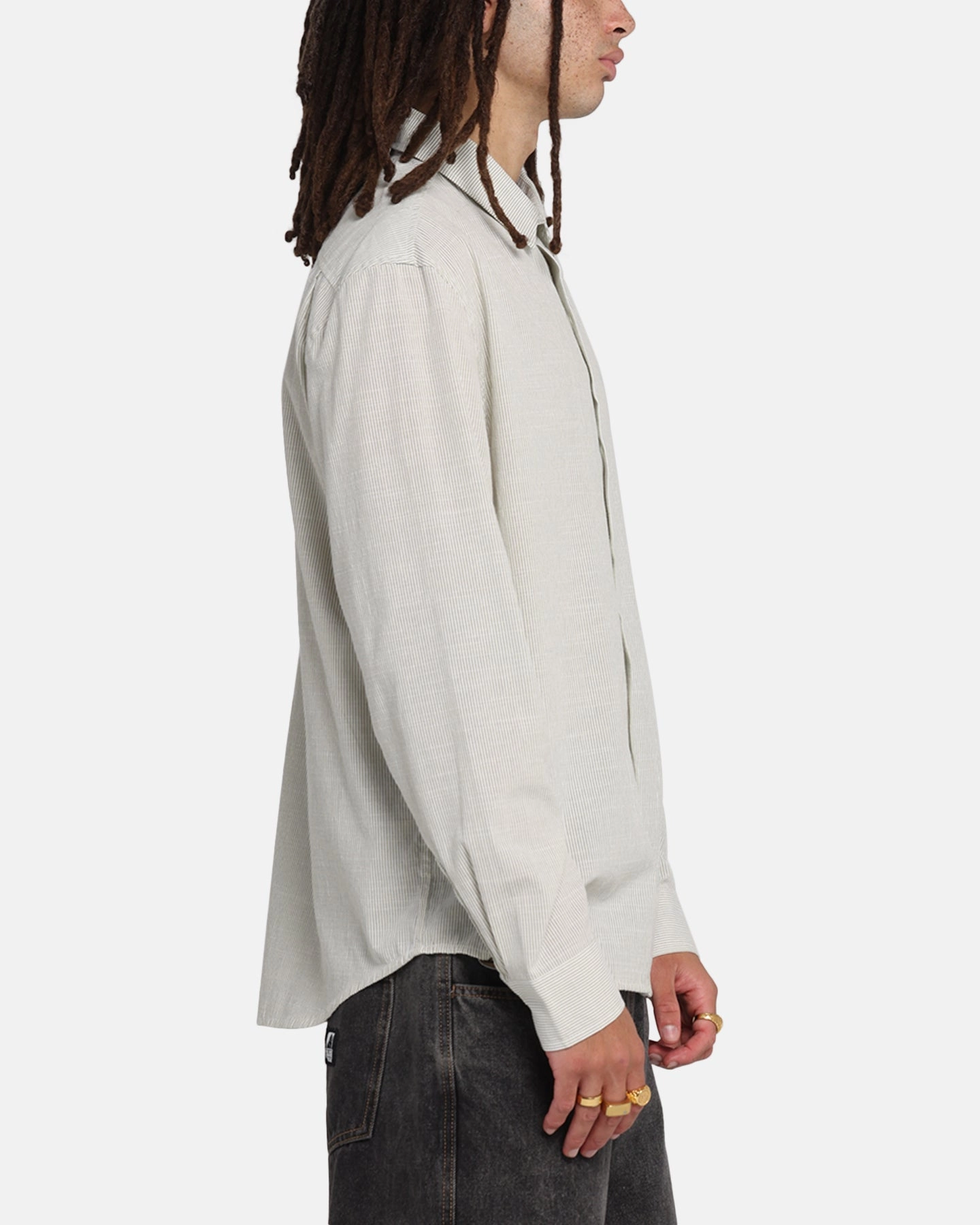 Layering Piece Round Collar X-Large Oxford Script Button Up Shirt Olive