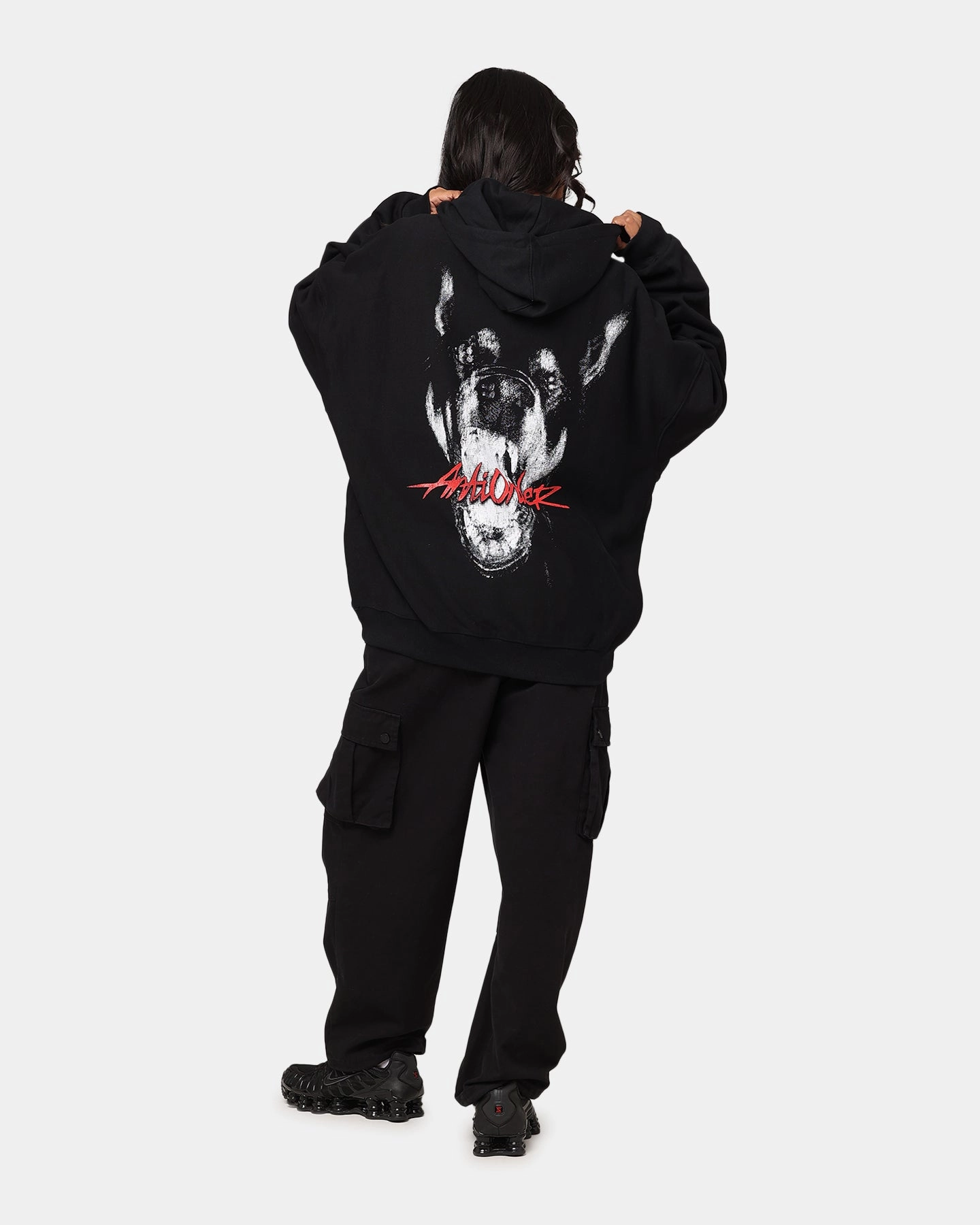 Flexible Shoulder Panels Oversized Fit The Anti Order Dog Pound Hoodie Black