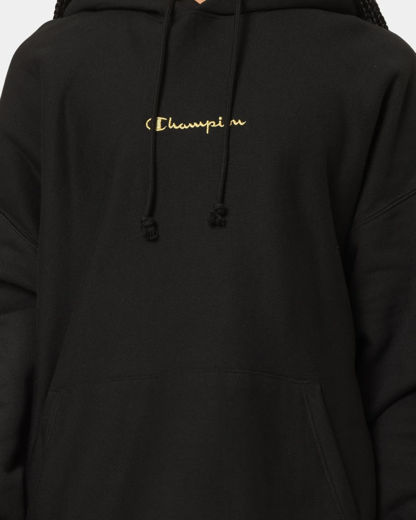 Champion Reverse Weave Relaxed Hem Zip Hoodie Black/Gold Anti-static
